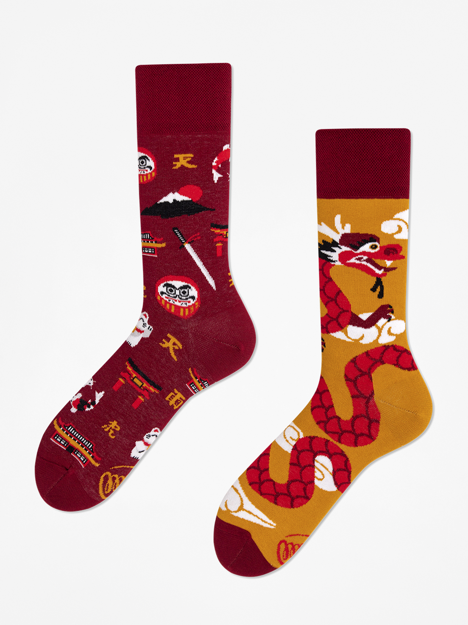 Many Mornings Asian Dragon Zokni (maroon/gold)