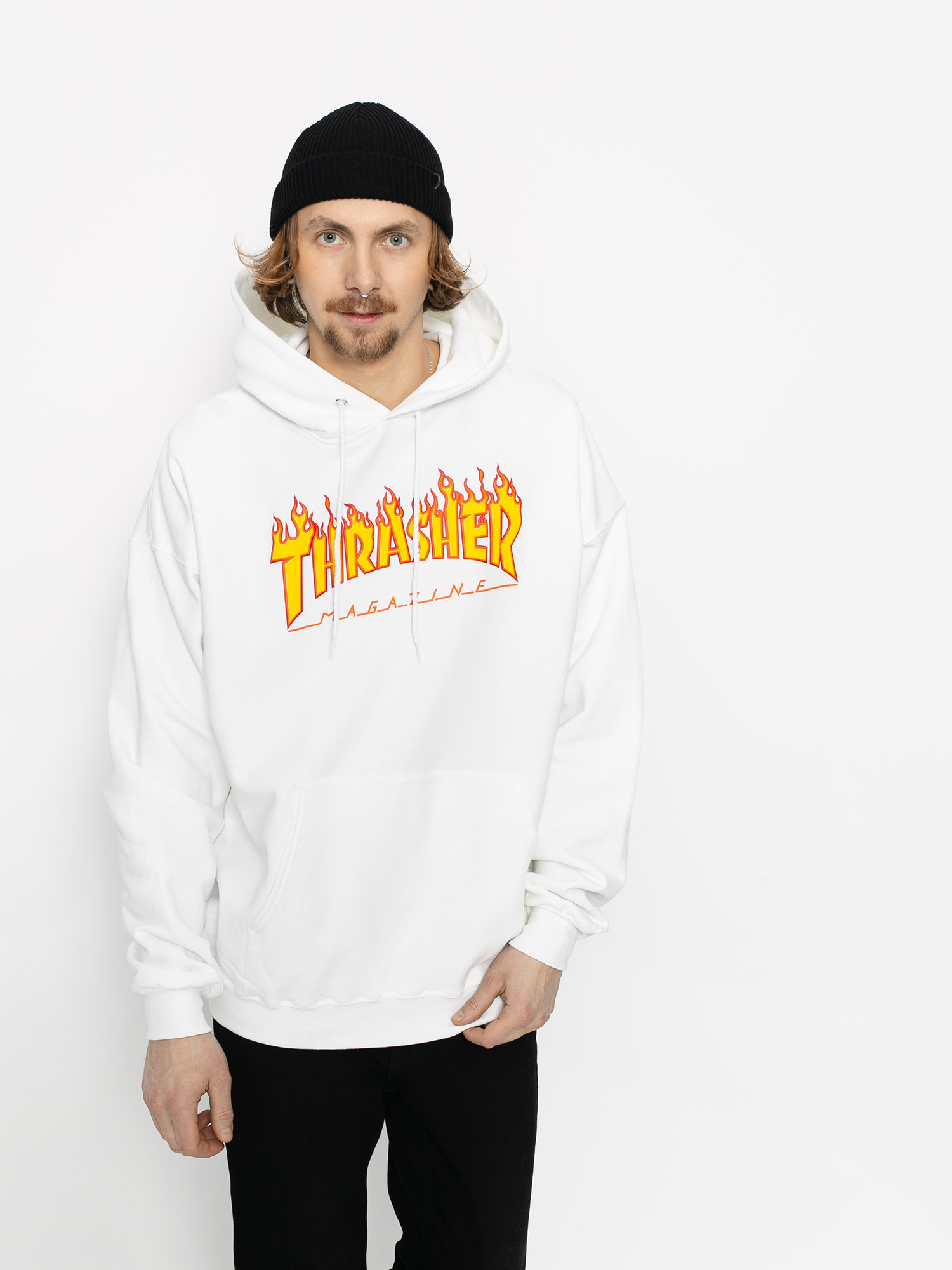 Kapucnis pulóver Thrasher Flame HD (white)