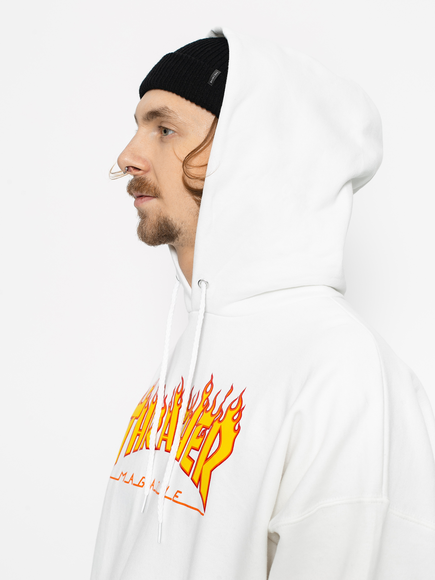 Kapucnis pulóver Thrasher Flame HD (white)