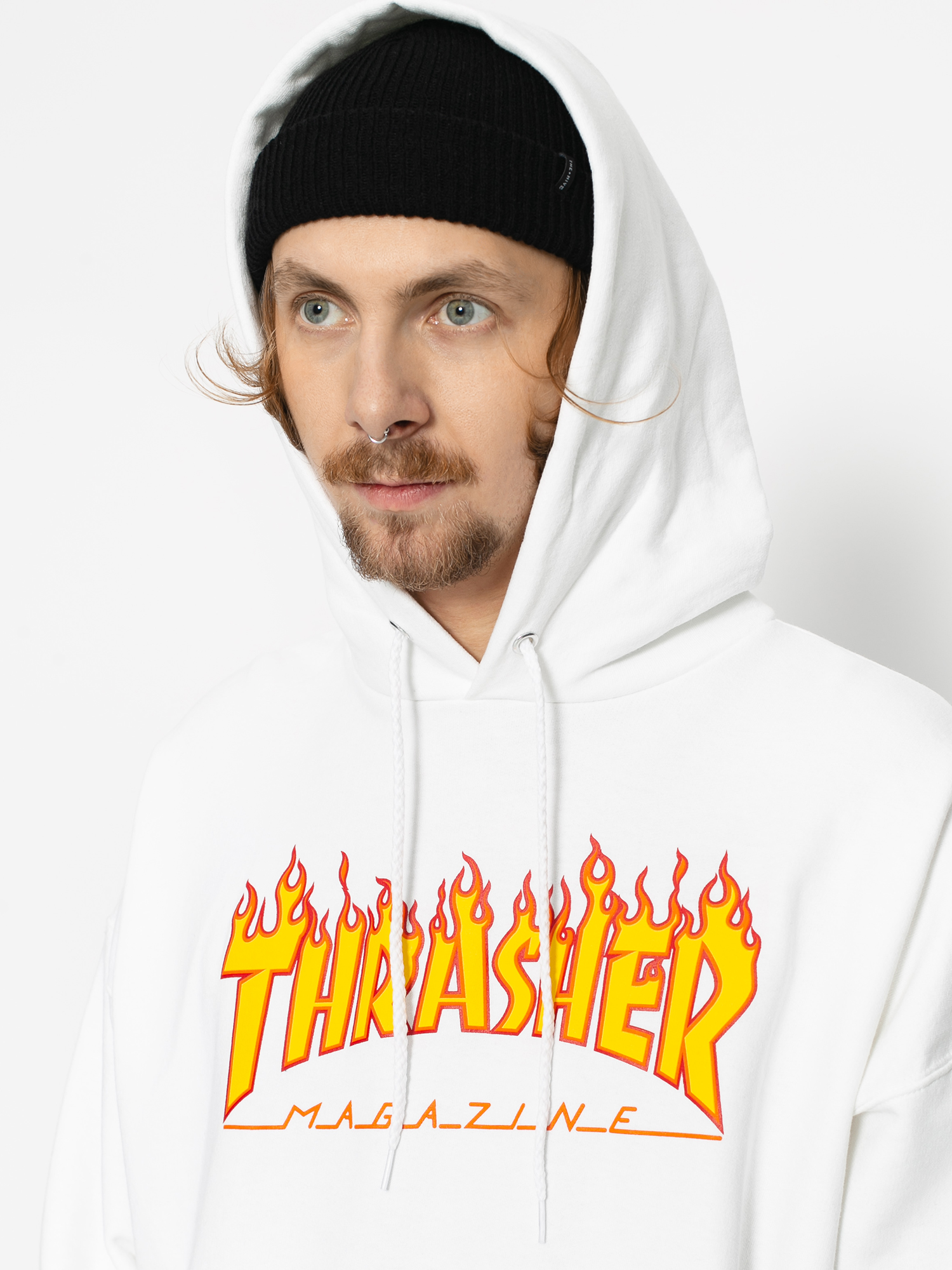 Kapucnis pulóver Thrasher Flame HD (white)