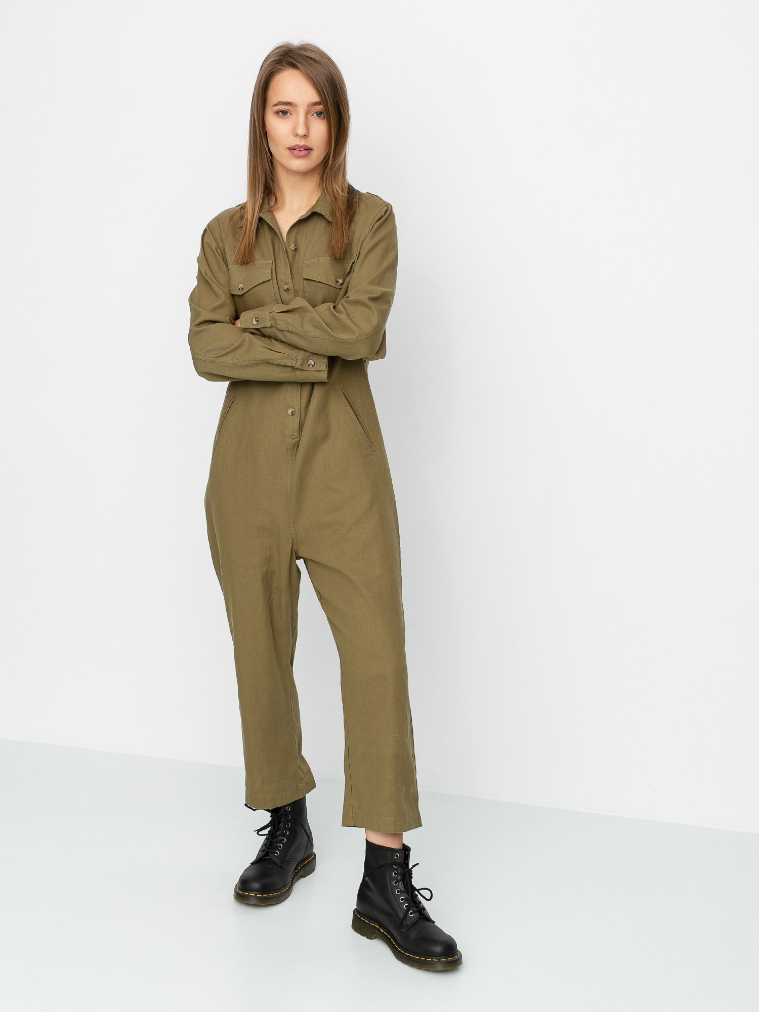 Női Brixton Melbourne Crop Coverall Teniszruha (washed olive)