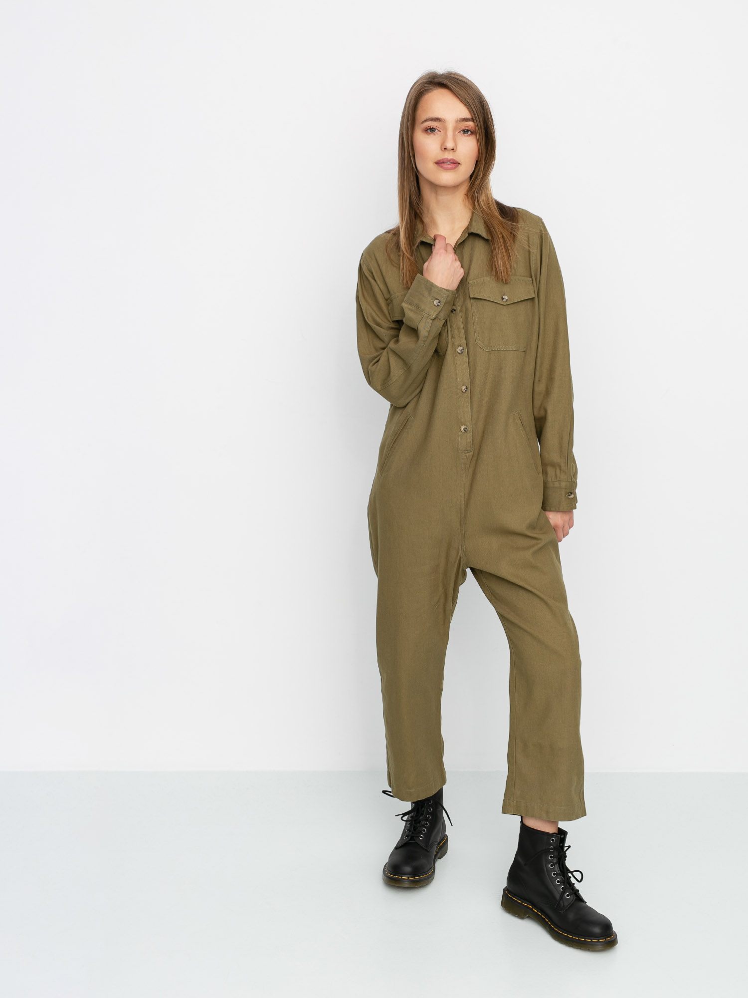 Női Brixton Melbourne Crop Coverall Teniszruha (washed olive)
