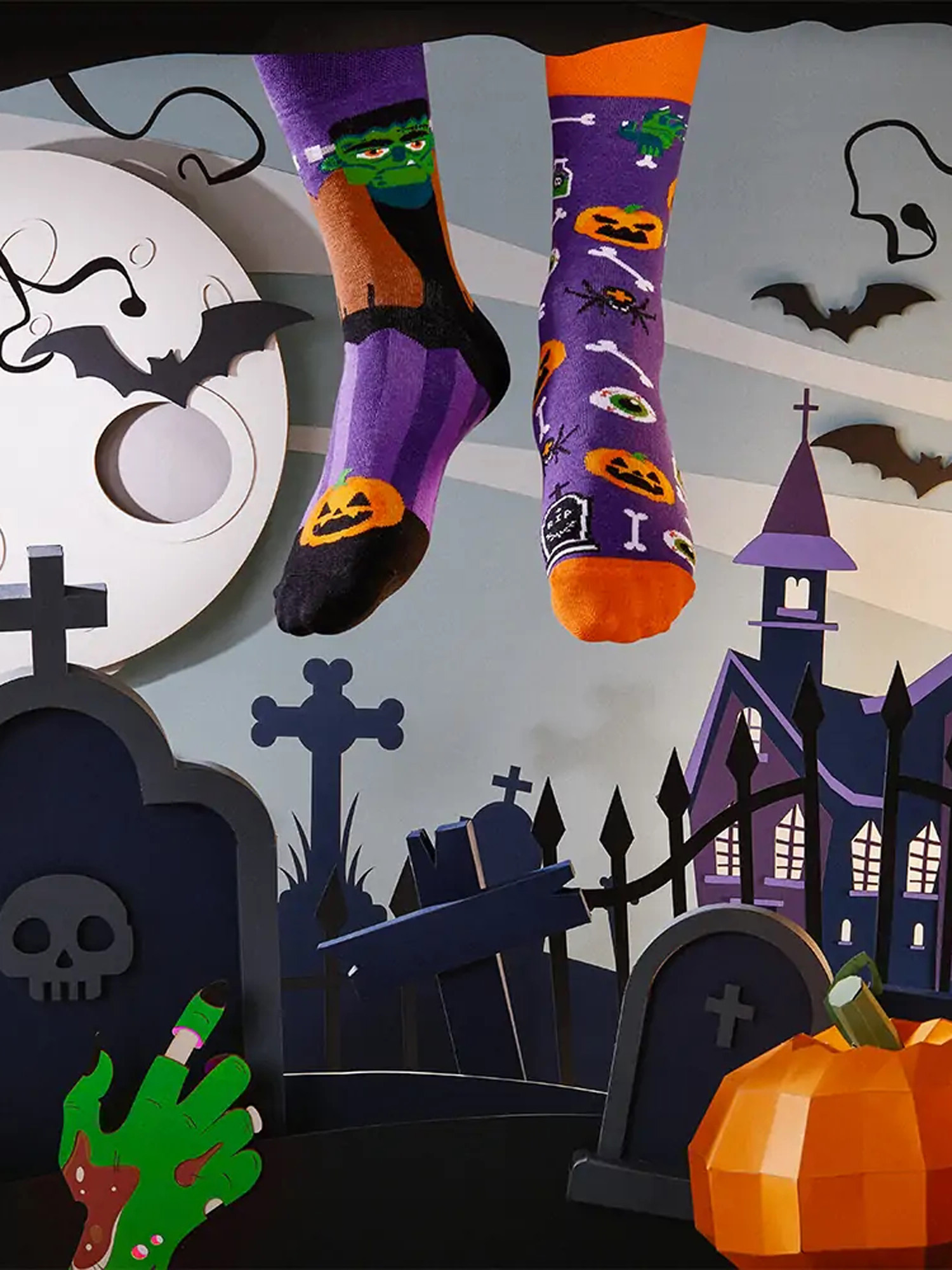 Many Mornings Frankenfeet Zokni (orange/violet)