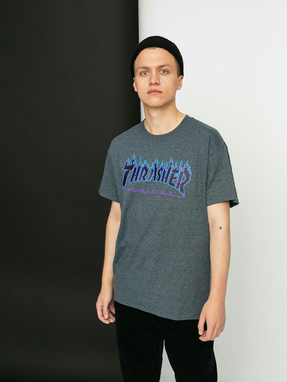 Thrasher Flame Logo Ujjatlan felső (dark heather)