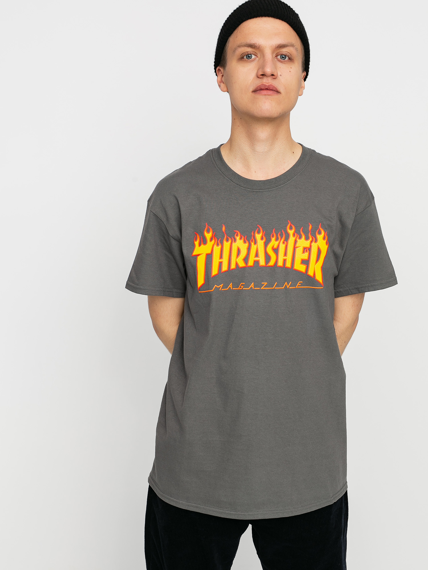 Thrasher Flame Logo Ujjatlan felső (charcoal grey)