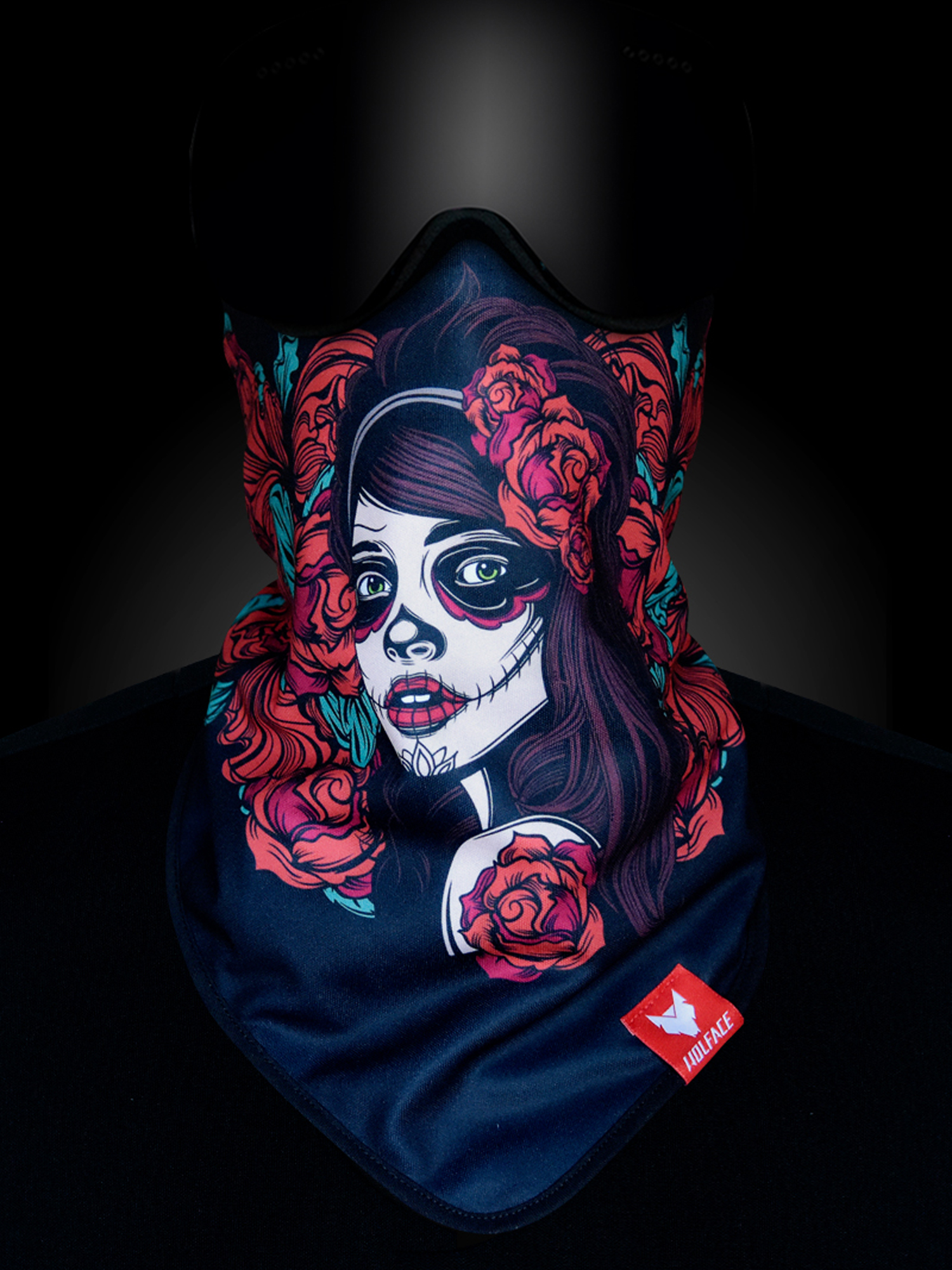 Wolface Bandana La Santa Muerte Roses (black)