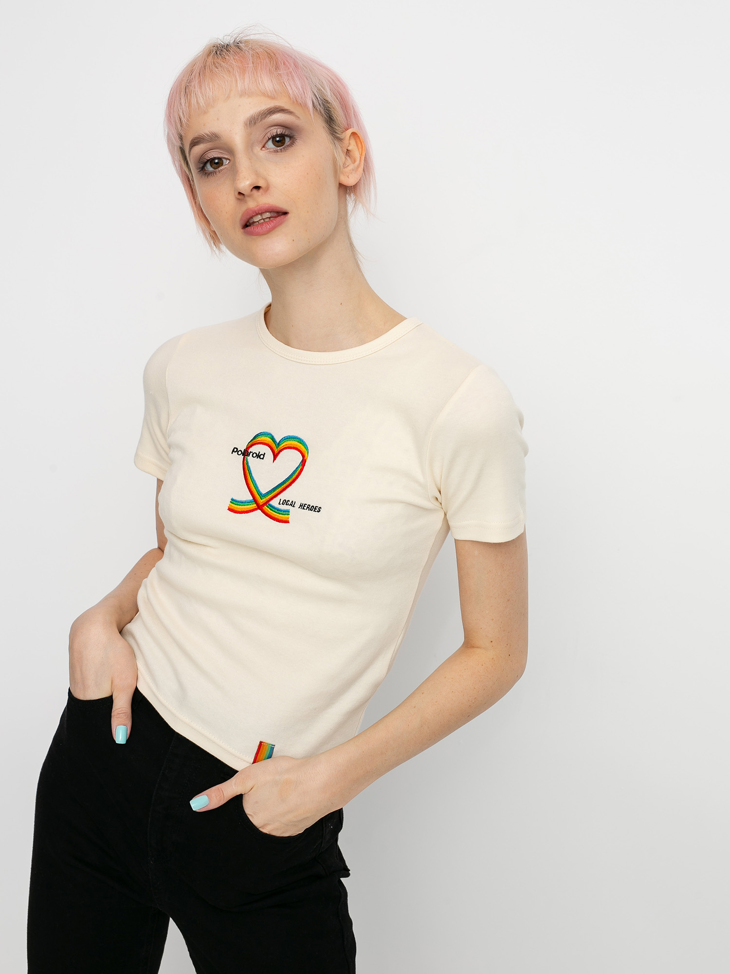 Local Heroes X Polaroid Ribbon Heart Slim Wmn Ujjatlan felső (cream)