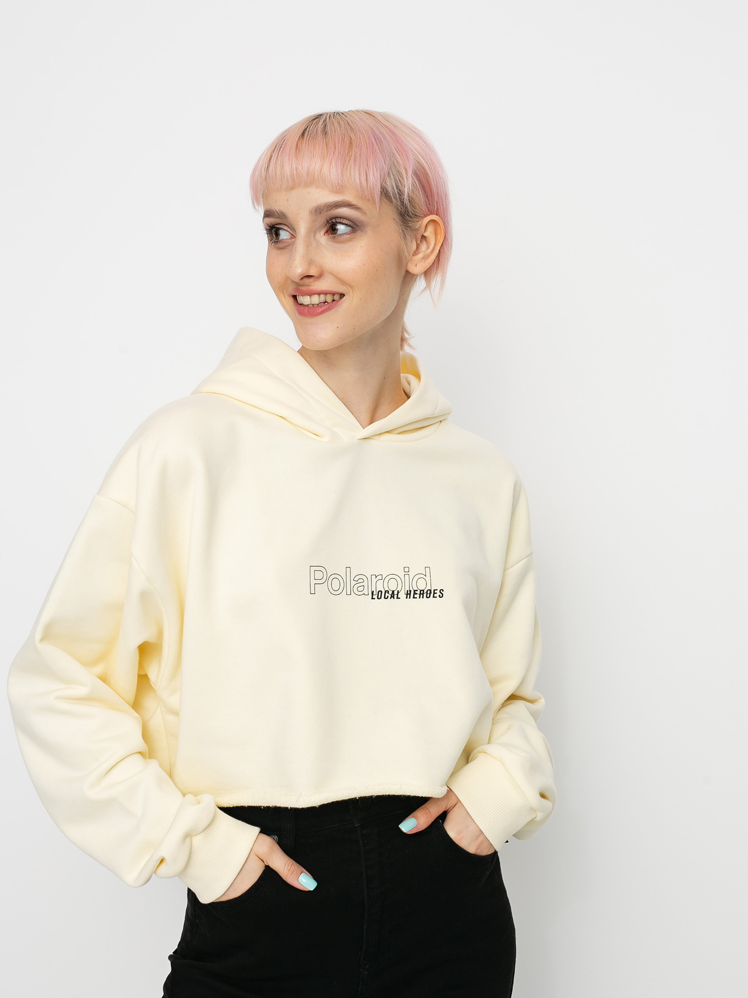 Local Heroes X Polaroid Ribbon Heart Cropped HD Wmn Kapucnis pulóver (cream)