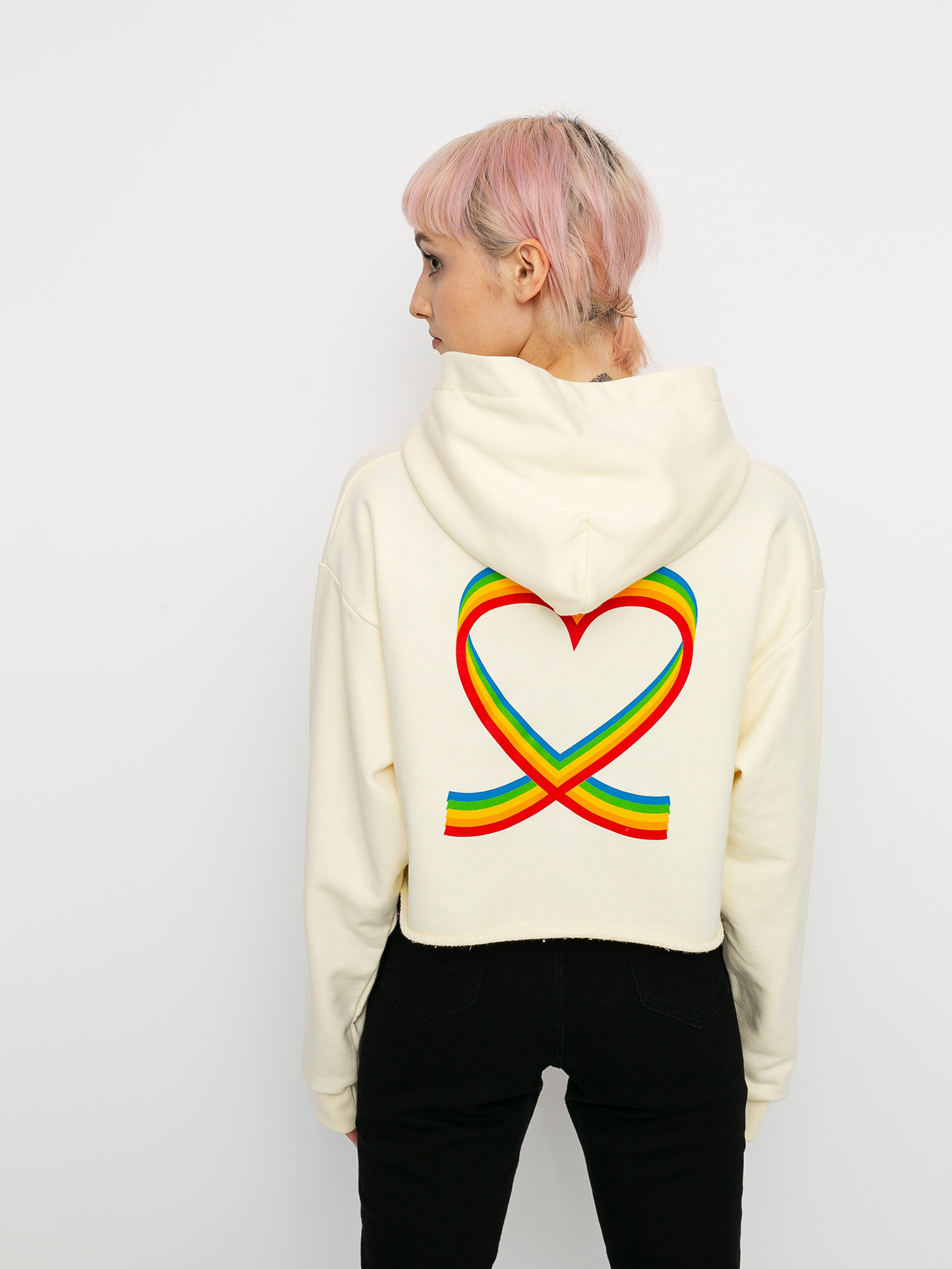 Local Heroes X Polaroid Ribbon Heart Cropped HD Wmn Kapucnis pulóver (cream)