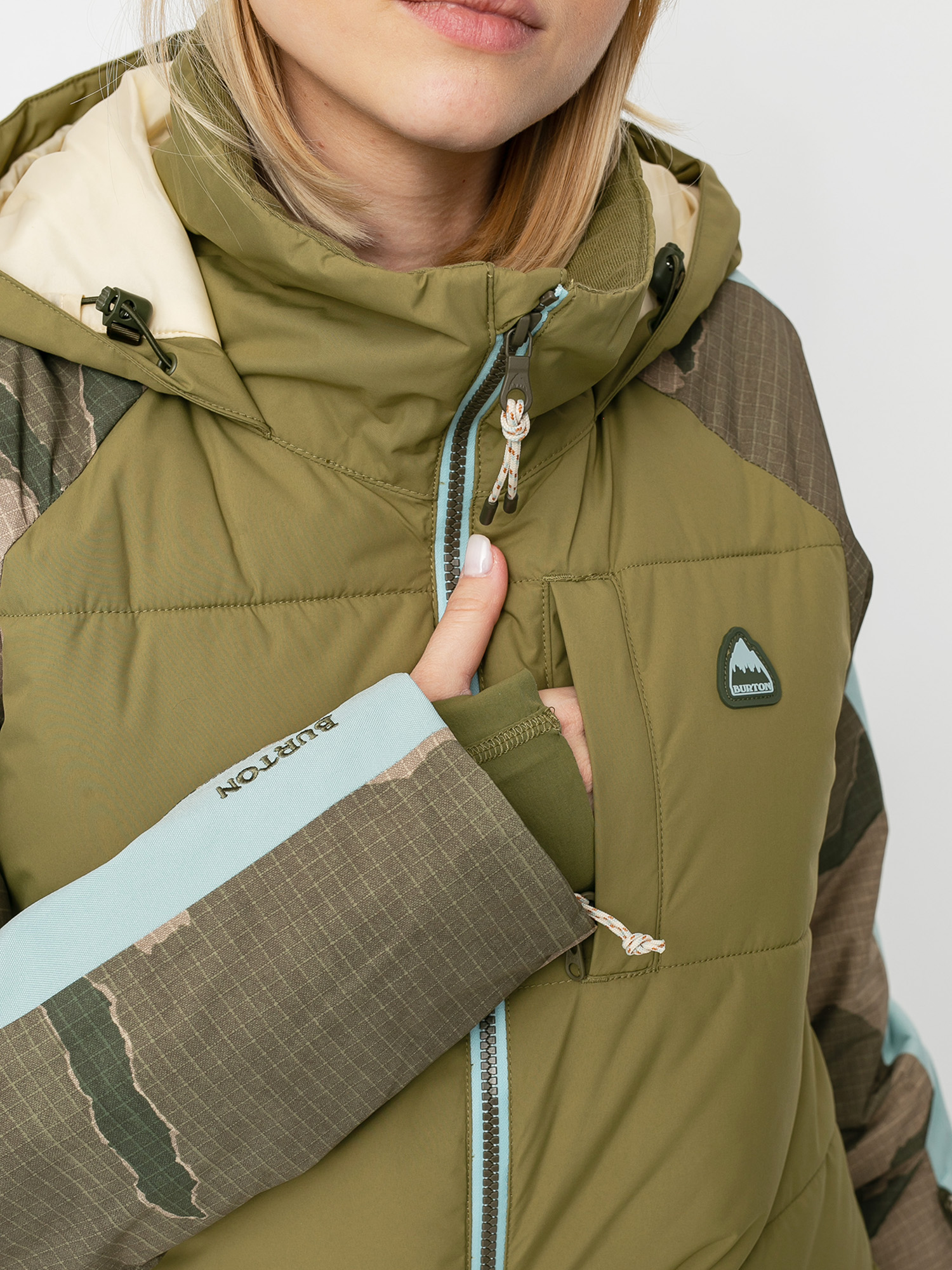Női Burton Keelan Snowboard dzseki (martini olive/barren camo/ether blue)