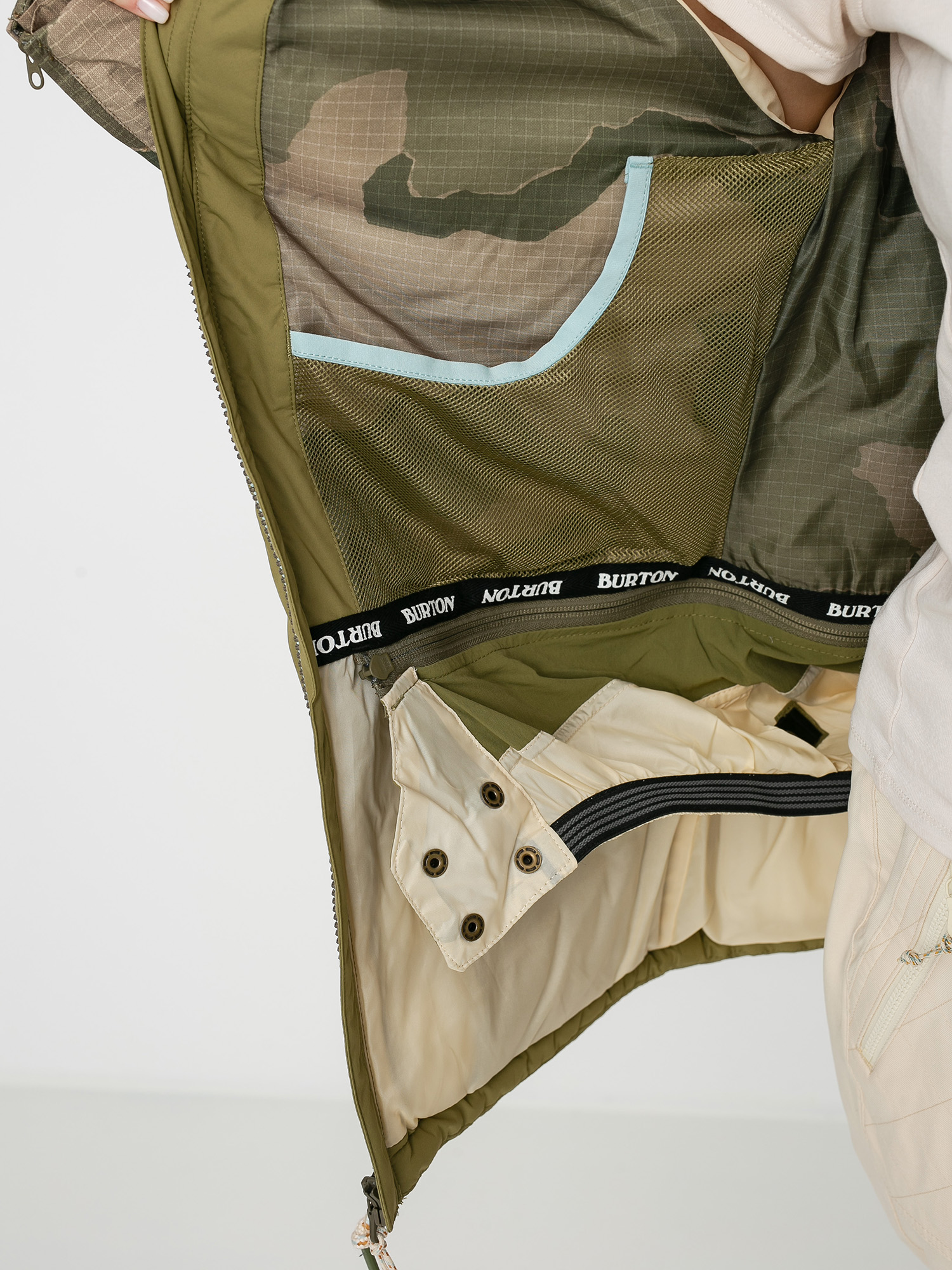 Női Burton Keelan Snowboard dzseki (martini olive/barren camo/ether blue)