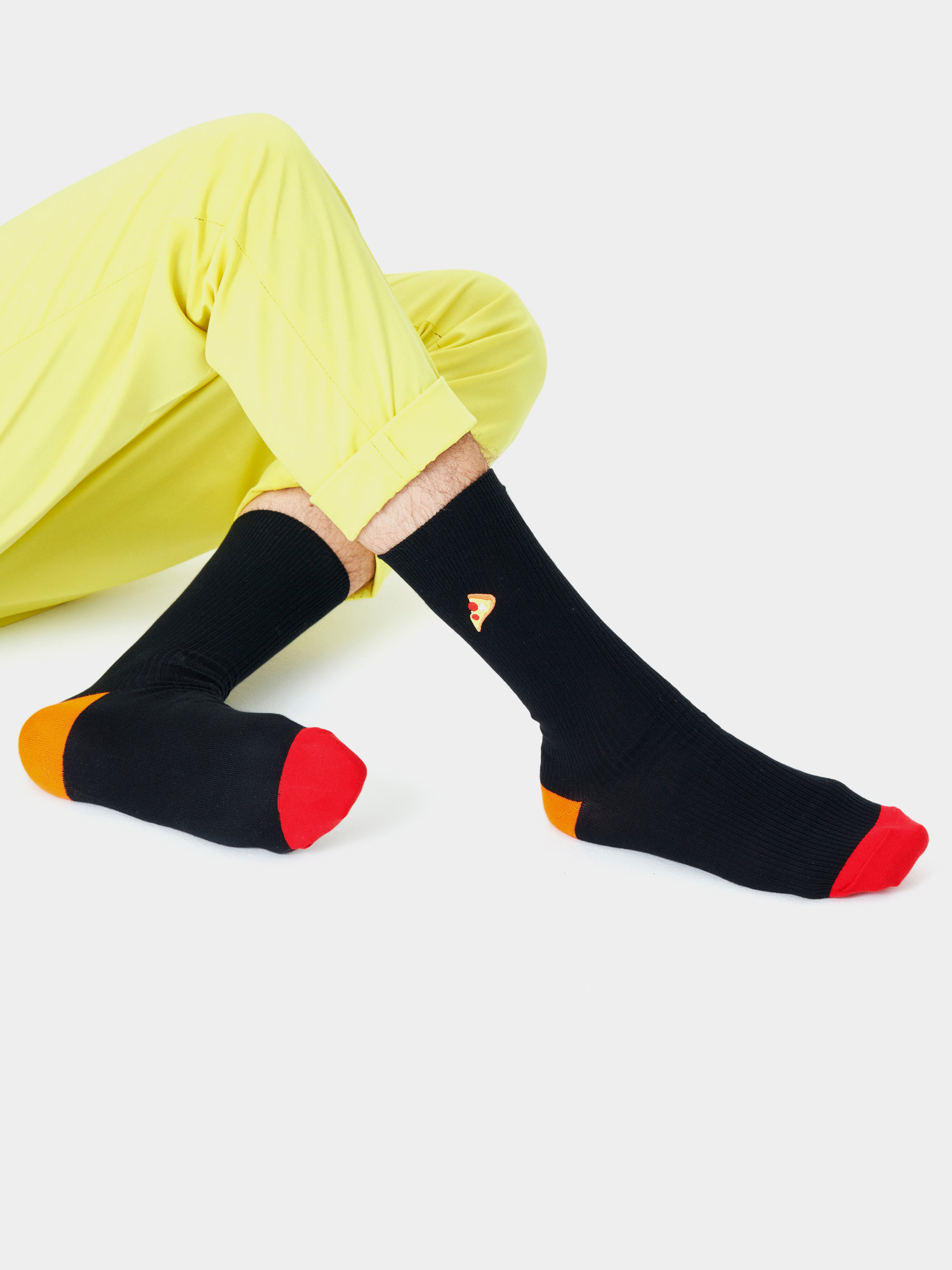 Happy Socks Ribbed Embroidery Pizza Zokni (black)