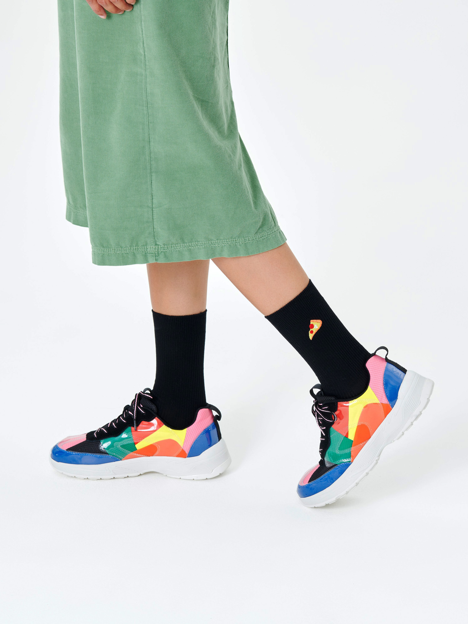Happy Socks Ribbed Embroidery Pizza Zokni (black)