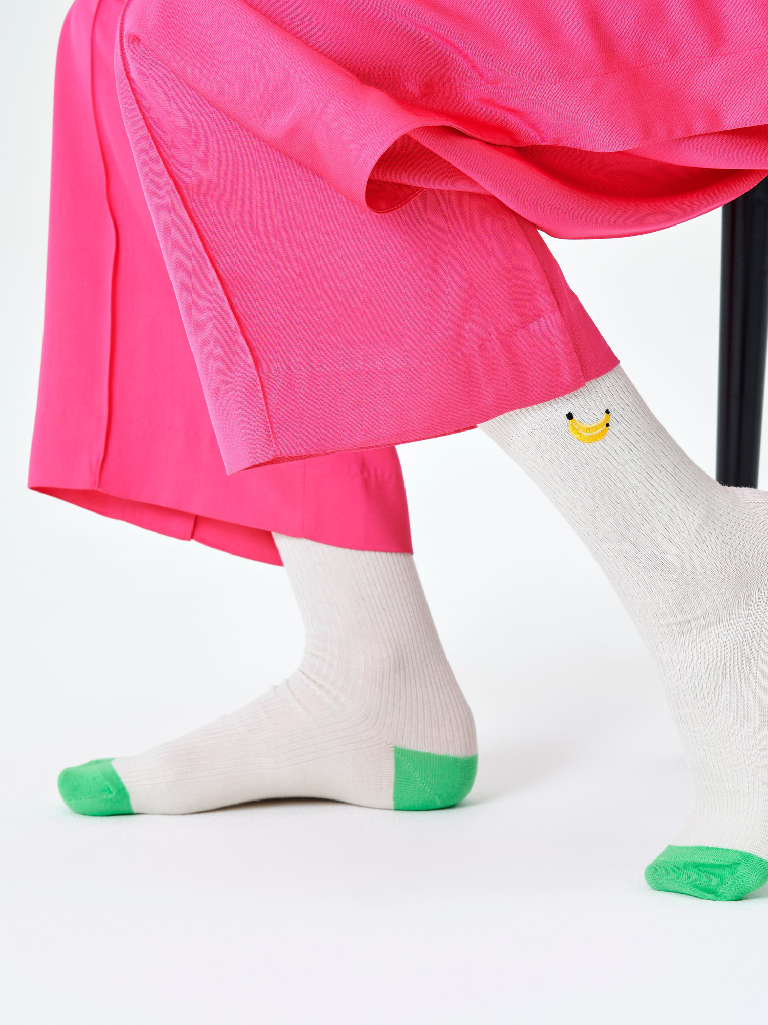 Happy Socks Ribbed Embroidery Banana Zokni (white)