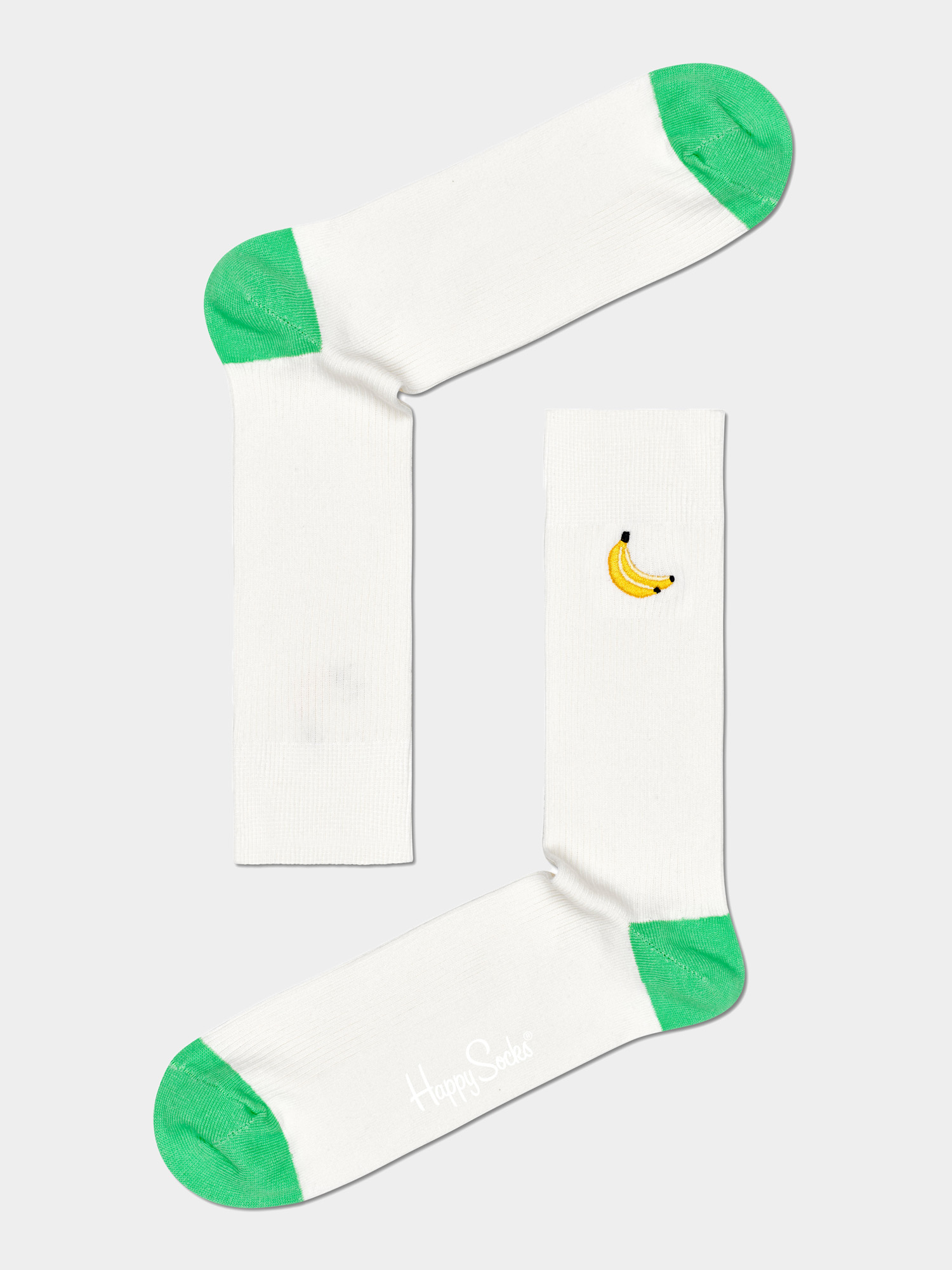 Happy Socks Ribbed Embroidery Banana Zokni (white)