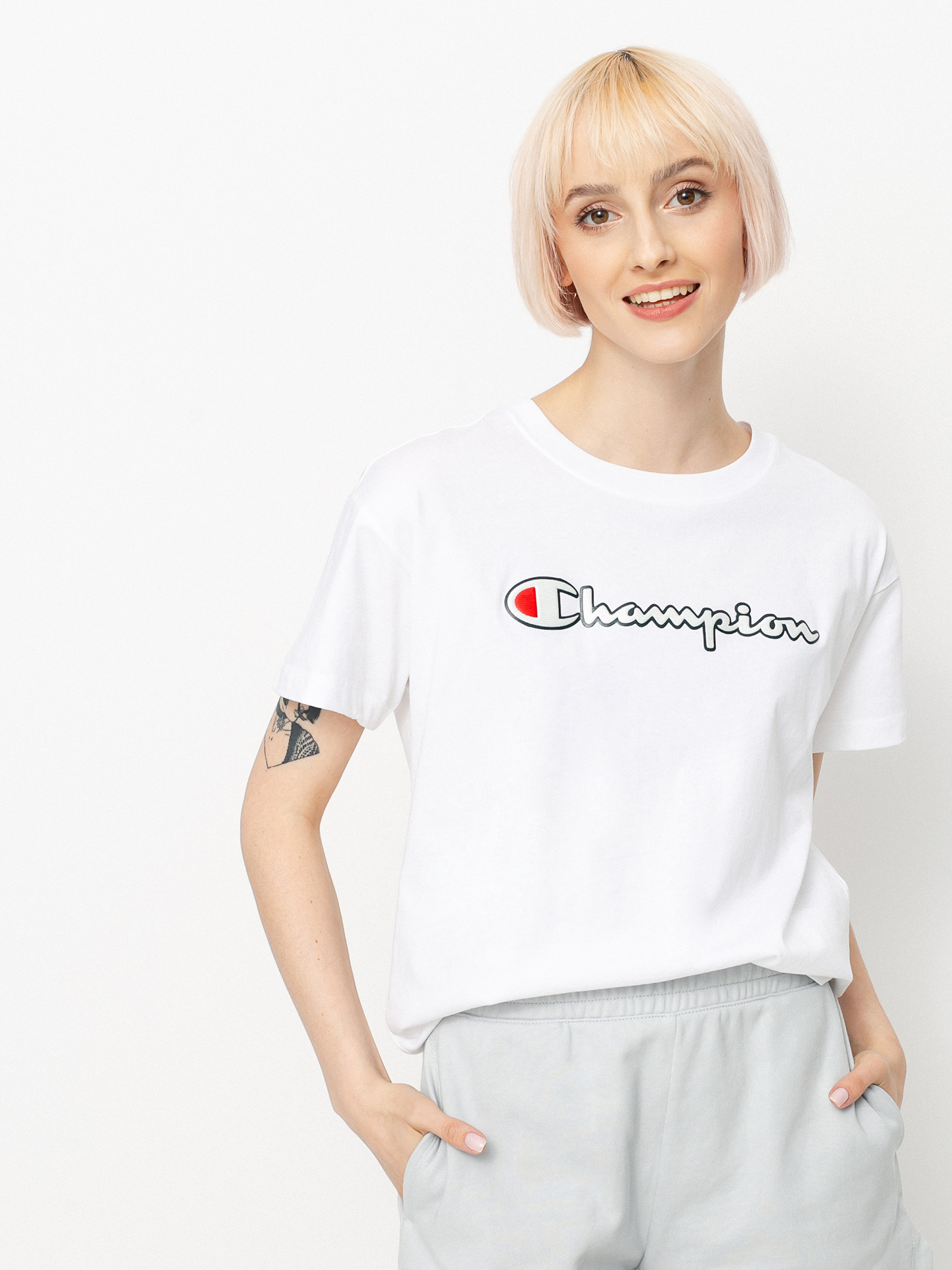 Champion Crewneck 112650 Wmn Ujjatlan felső (wht)