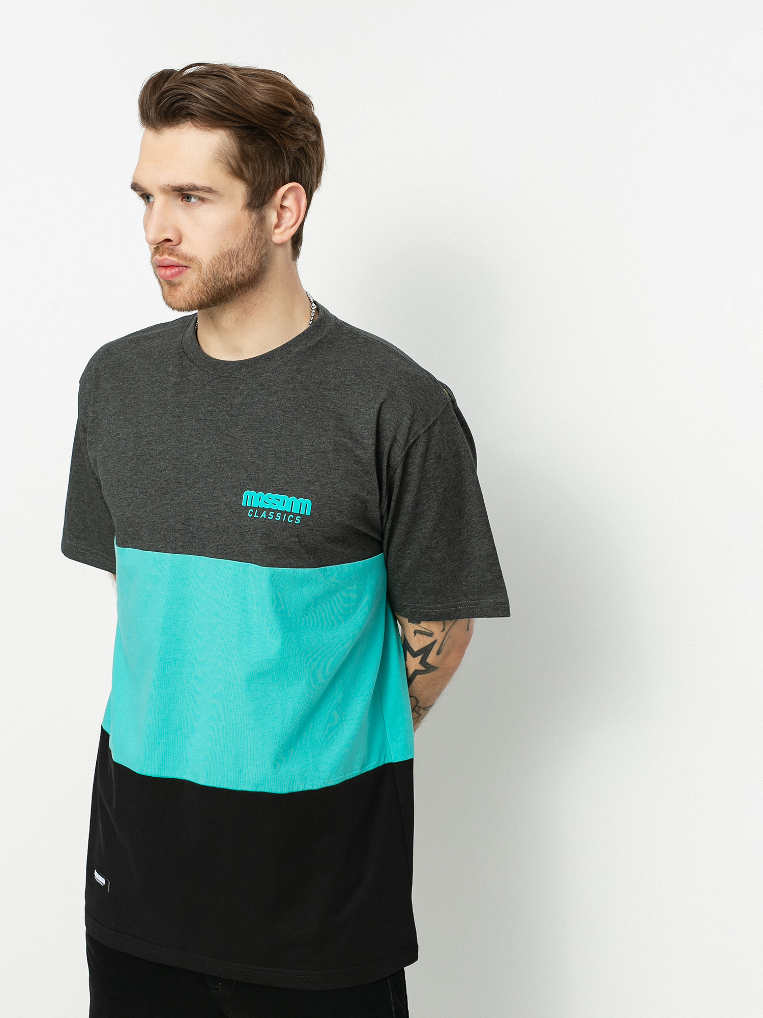 MassDnm Zone Ujjatlan felső (dk heather/turquoise/black)