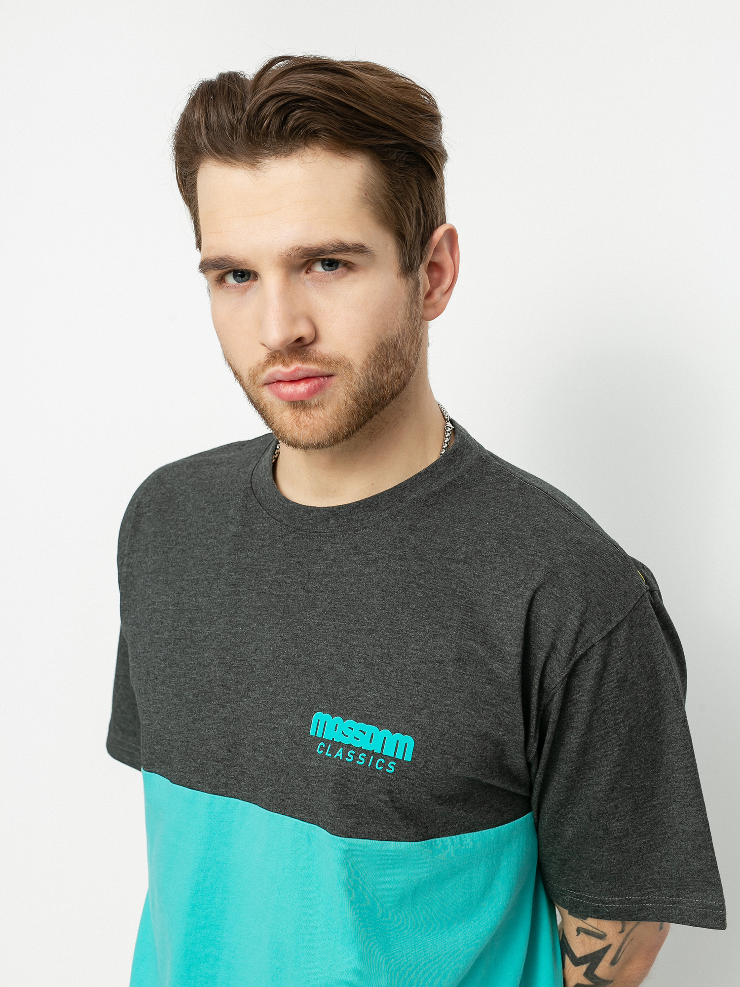 MassDnm Zone Ujjatlan felső (dk heather/turquoise/black)