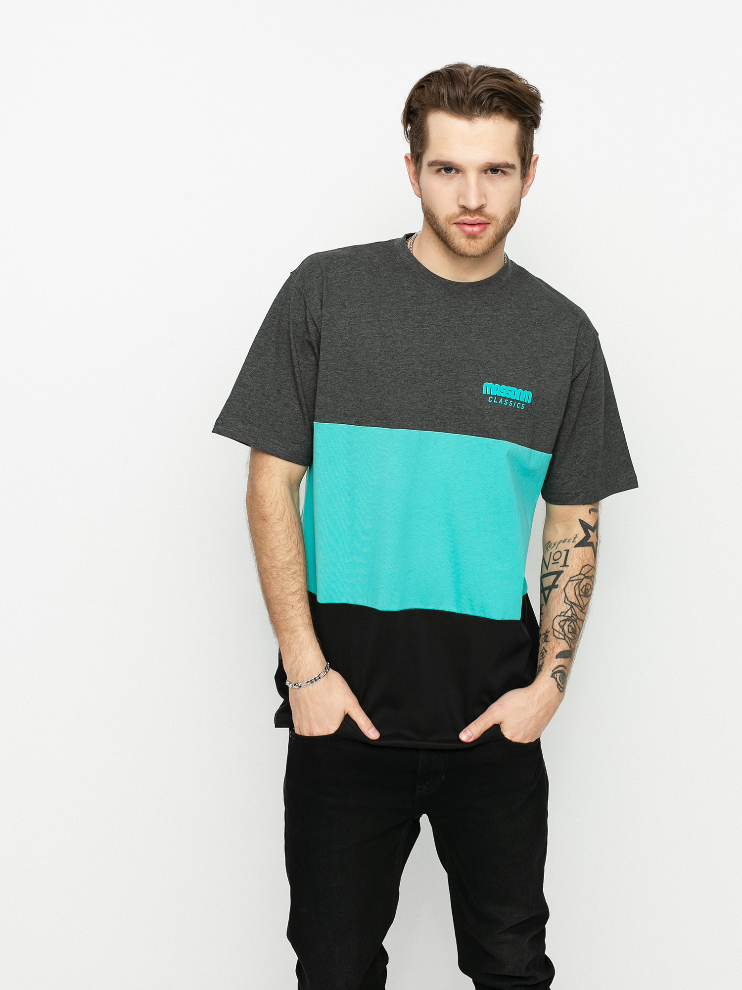 MassDnm Zone Ujjatlan felső (dk heather/turquoise/black)