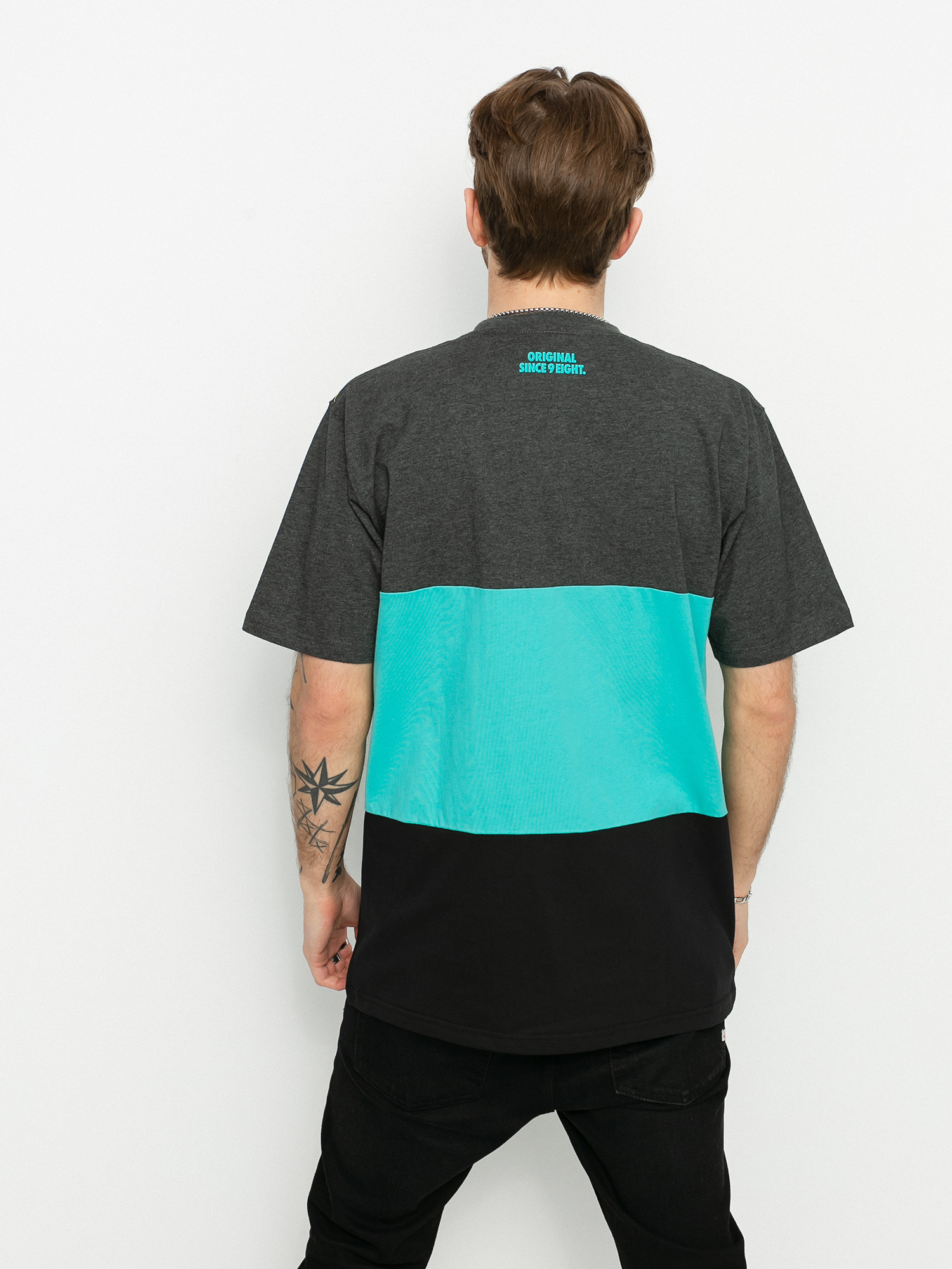 MassDnm Zone Ujjatlan felső (dk heather/turquoise/black)