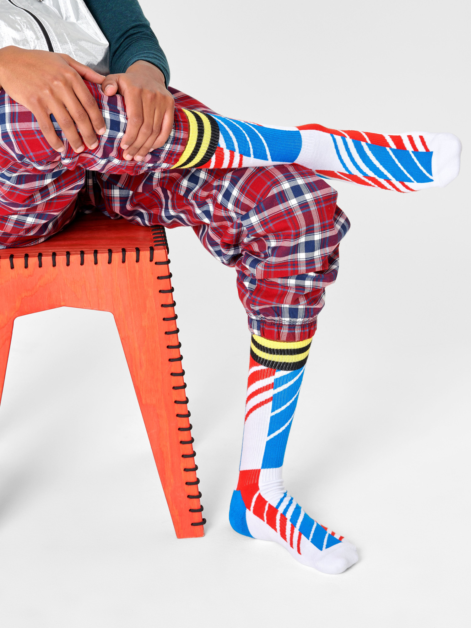 Happy Socks Scattered Stripe Crew Zokni (yellow/white/blue)