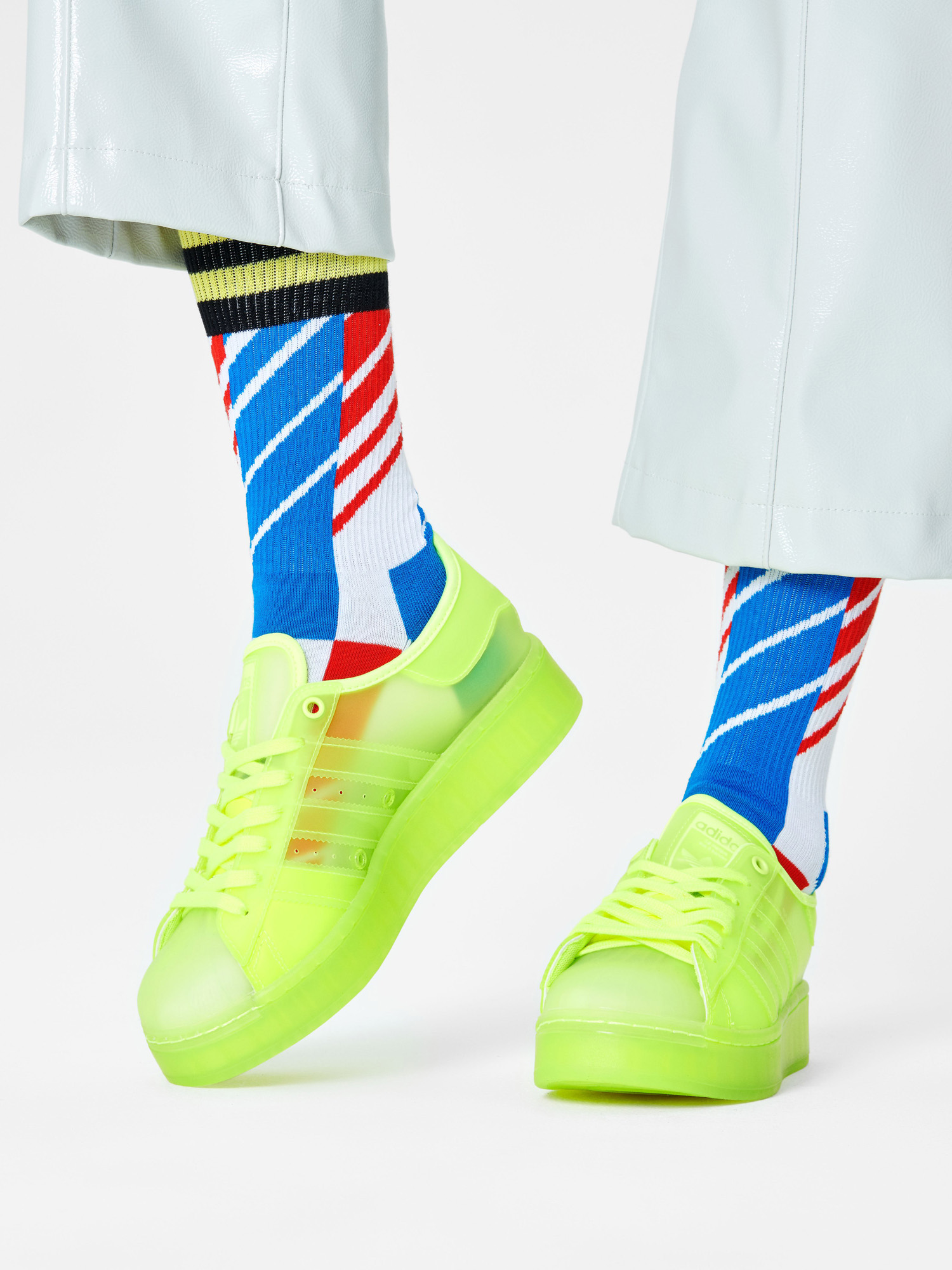 Happy Socks Scattered Stripe Crew Zokni (yellow/white/blue)