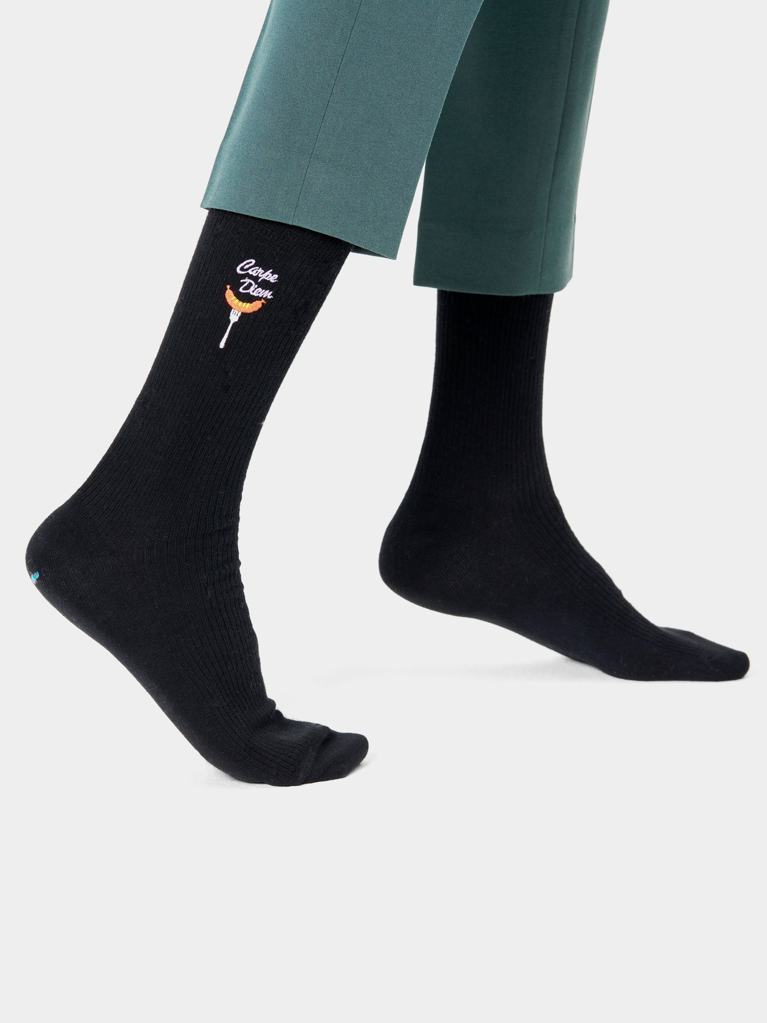 Happy Socks Ribbed Embroidery Carpe Diem Zokni (black)