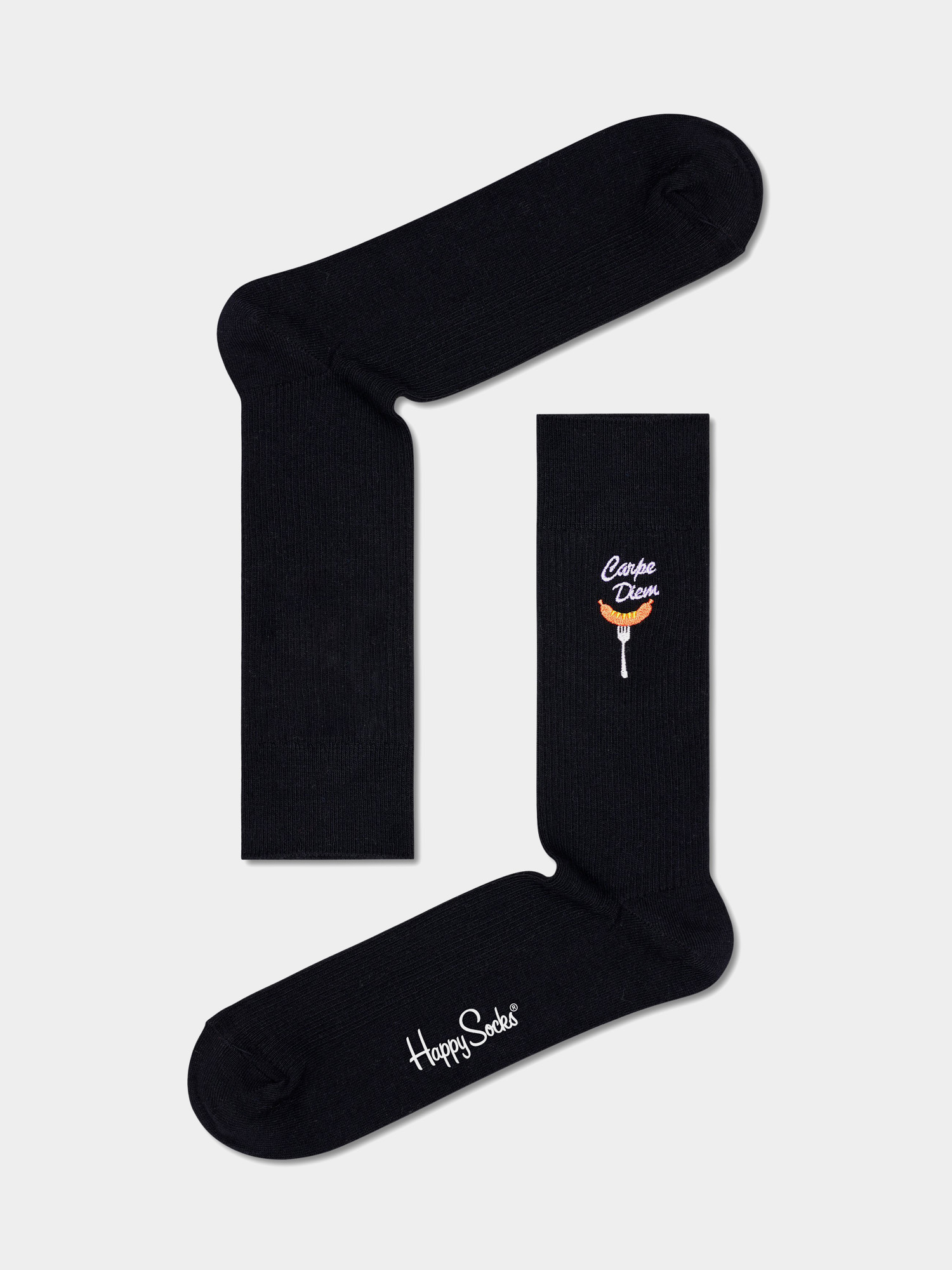 Happy Socks Ribbed Embroidery Carpe Diem Zokni (black)