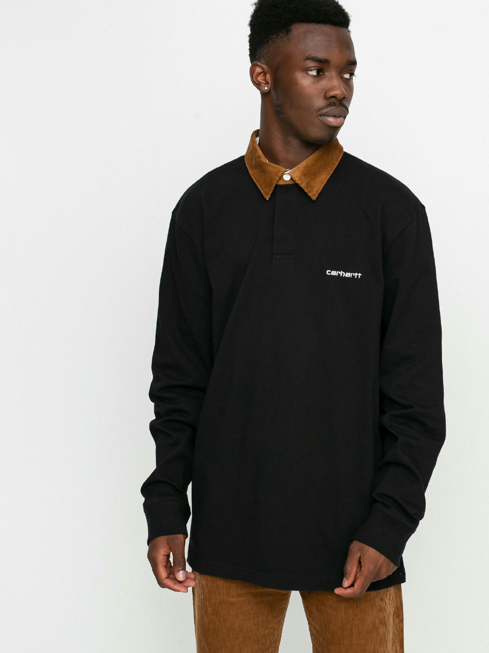 Carhartt WIP Cord Rugby Pólóing (black/h brown/white)