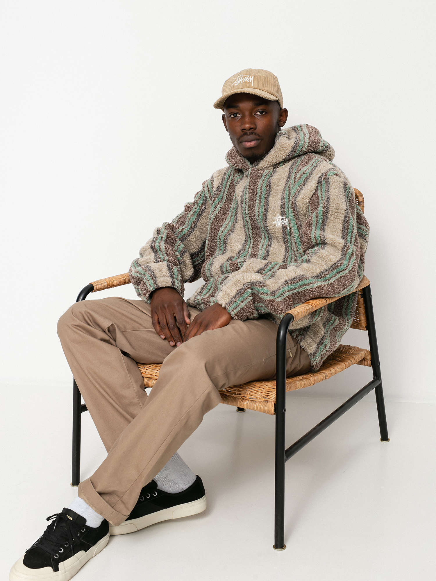 Stussy Stripe Sherpa HD Kapucnis pulóver (tan)