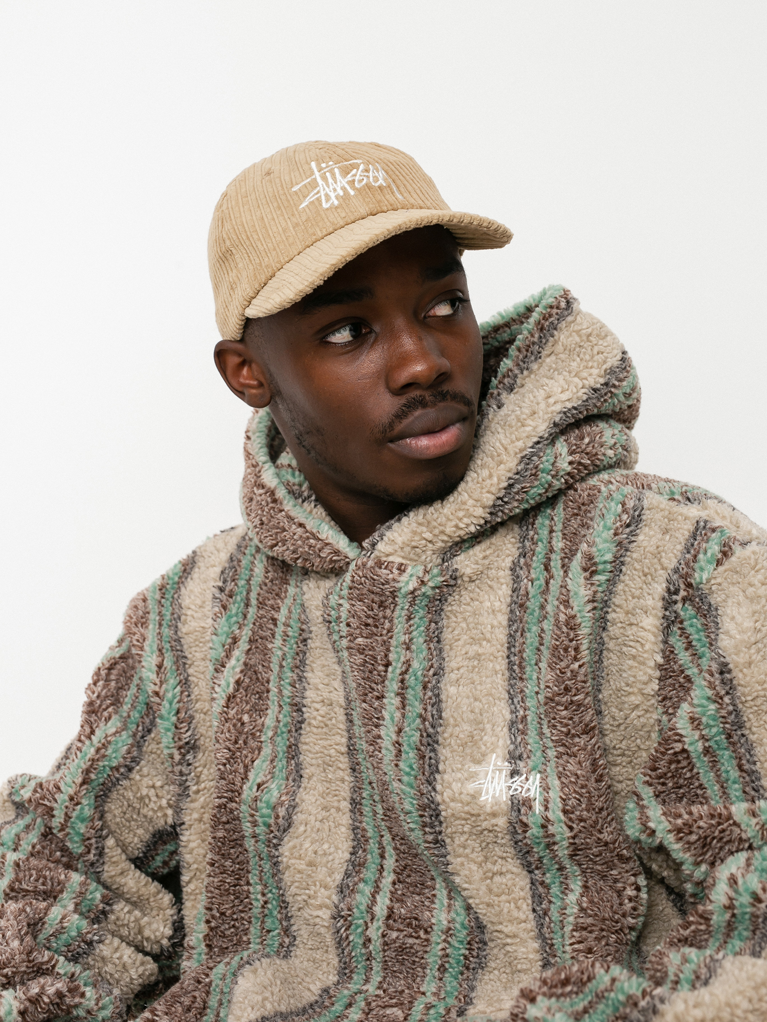 Stussy Stripe Sherpa HD Kapucnis pulóver (tan)