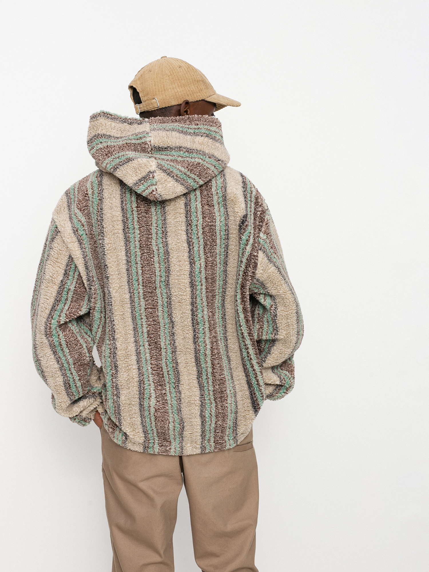 Stussy Stripe Sherpa HD Kapucnis pulóver (tan)