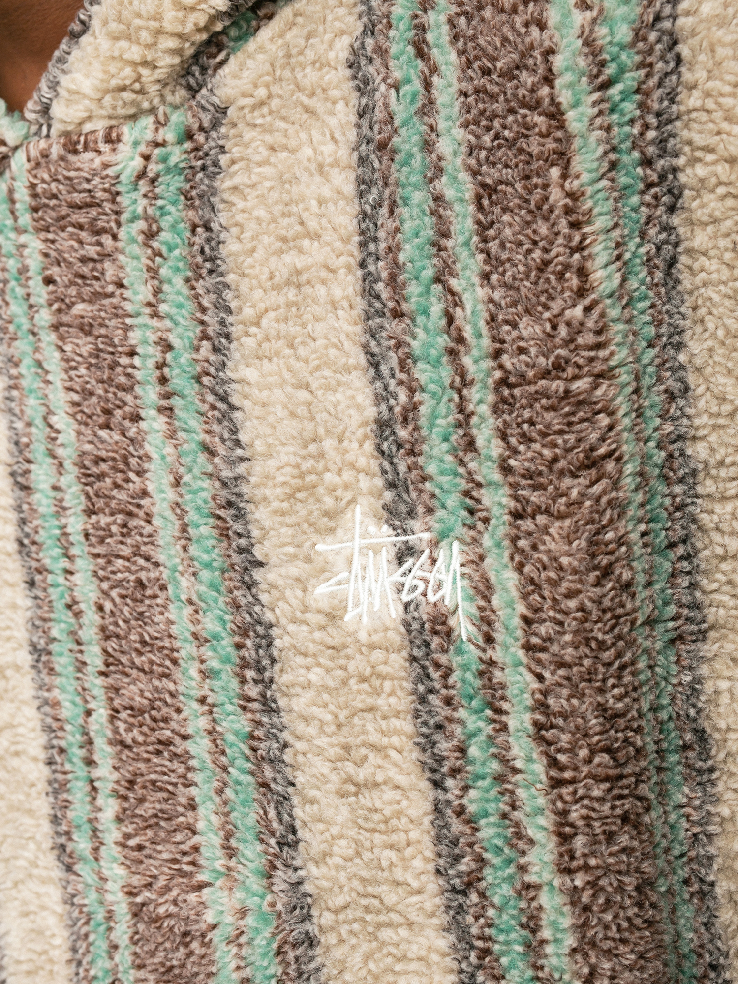 Stussy Stripe Sherpa HD Kapucnis pulóver (tan)