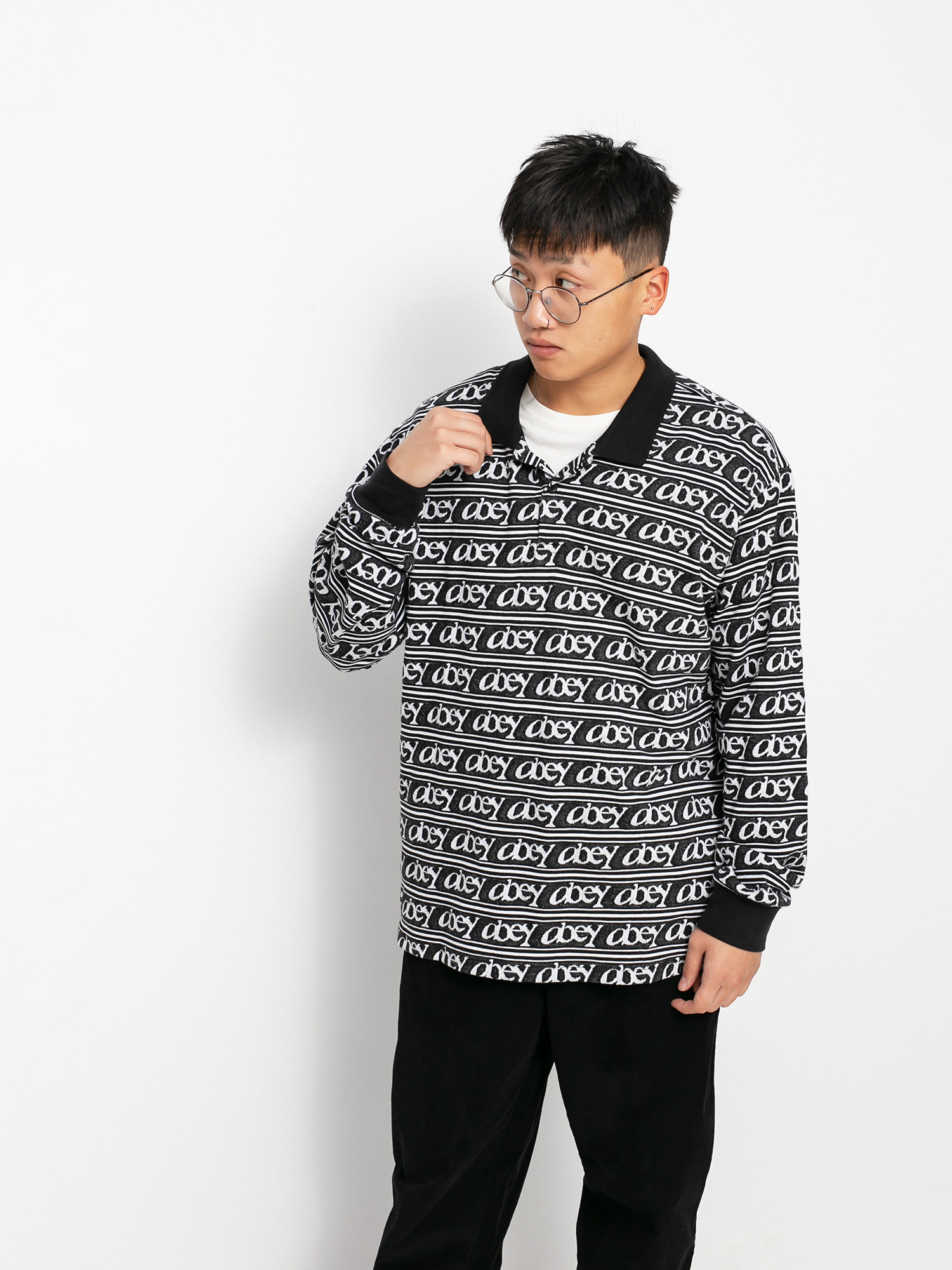 OBEY Wergner Jacquard Pólóing (black multi)