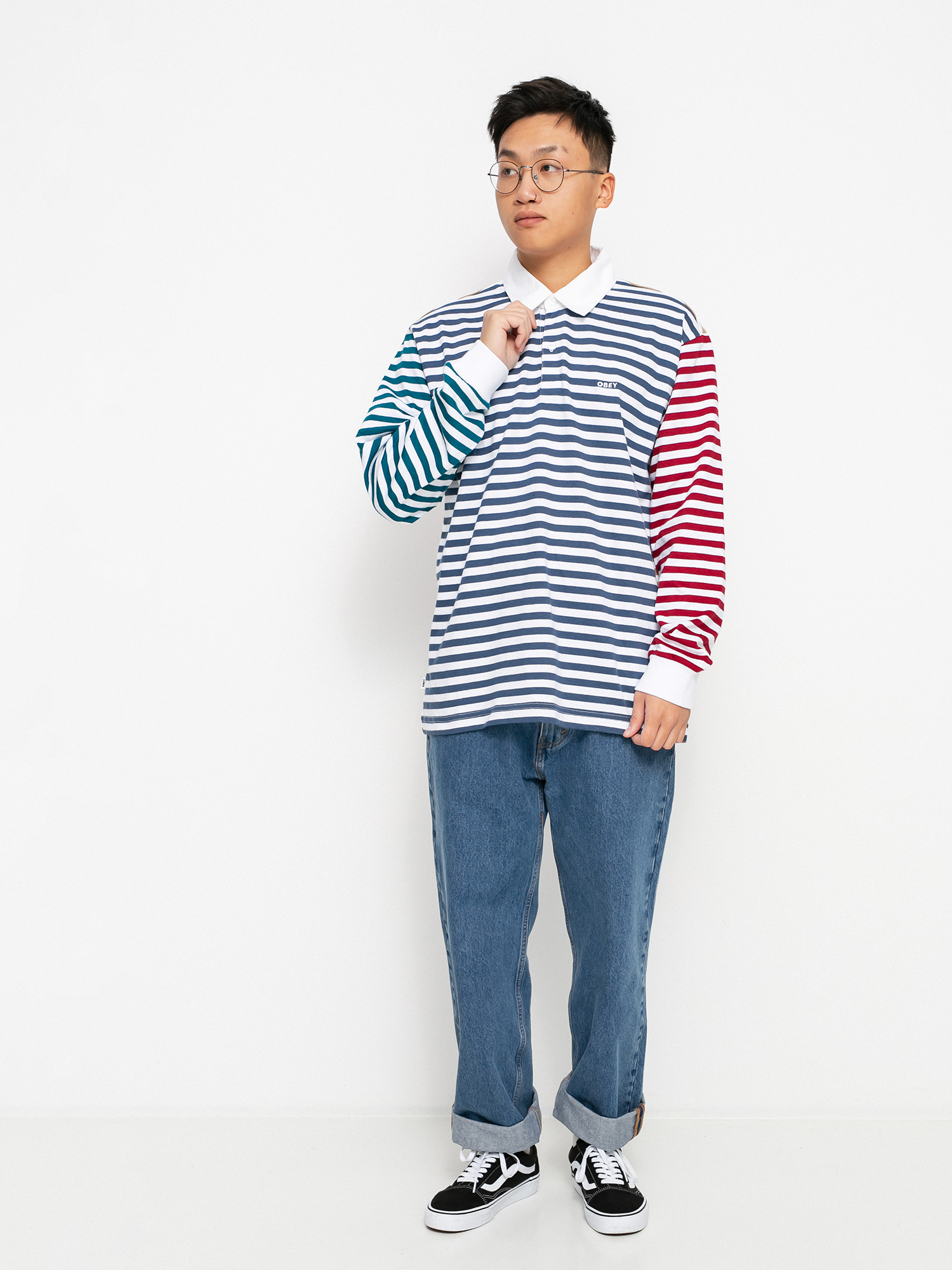 OBEY Marcel Striped Pólóing (dark denim multi)