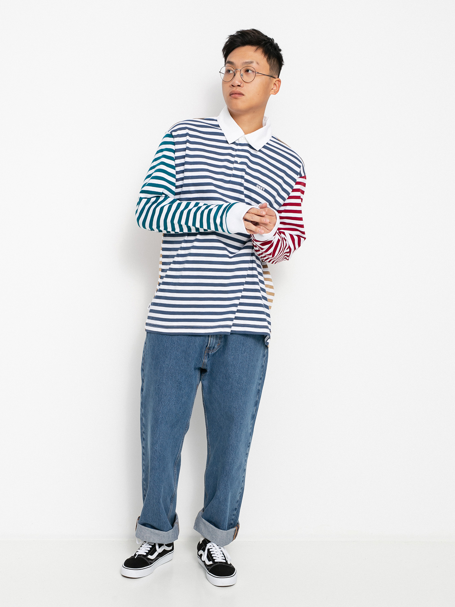 OBEY Marcel Striped Pólóing (dark denim multi)