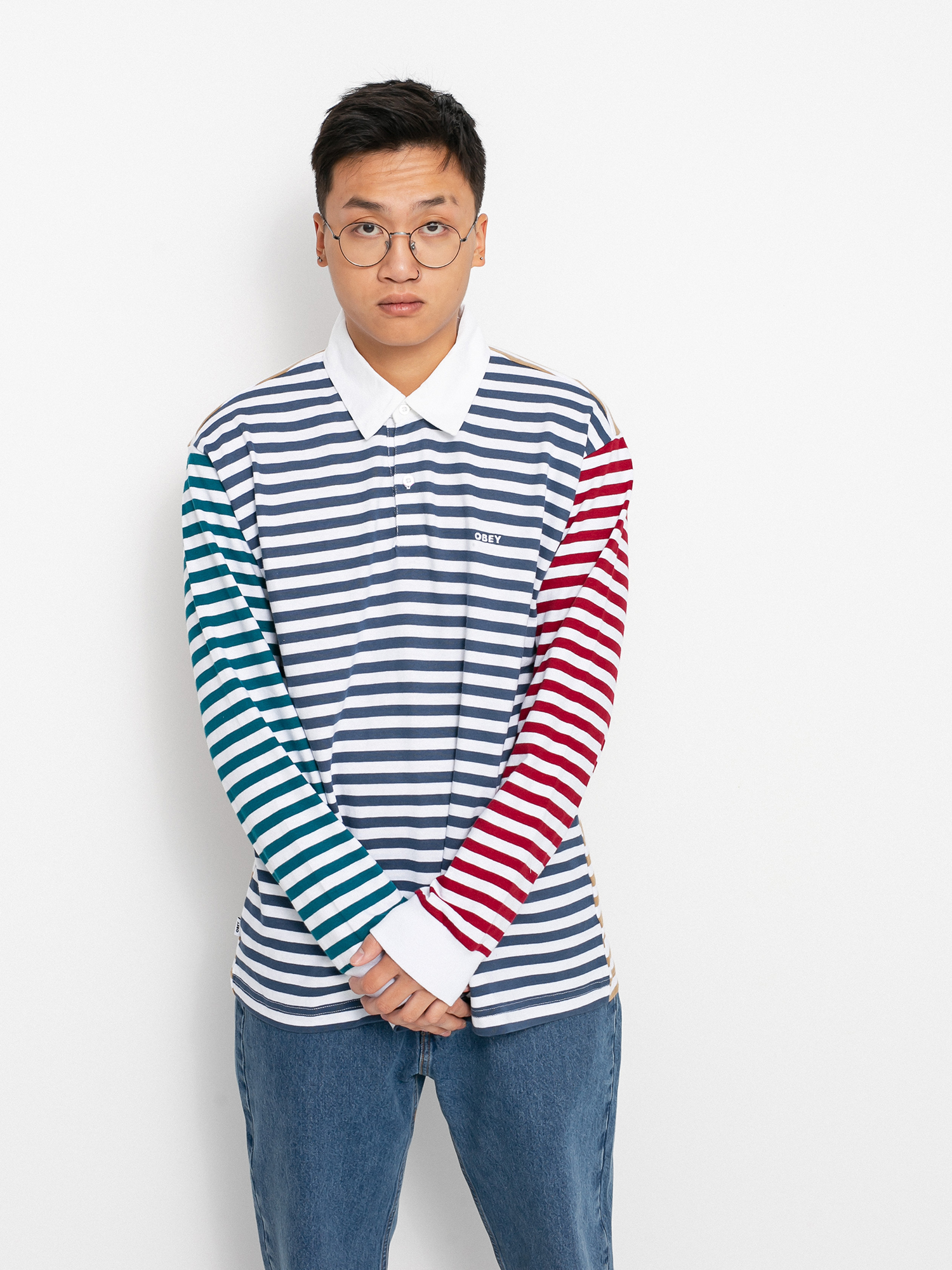 OBEY Marcel Striped Pólóing (dark denim multi)