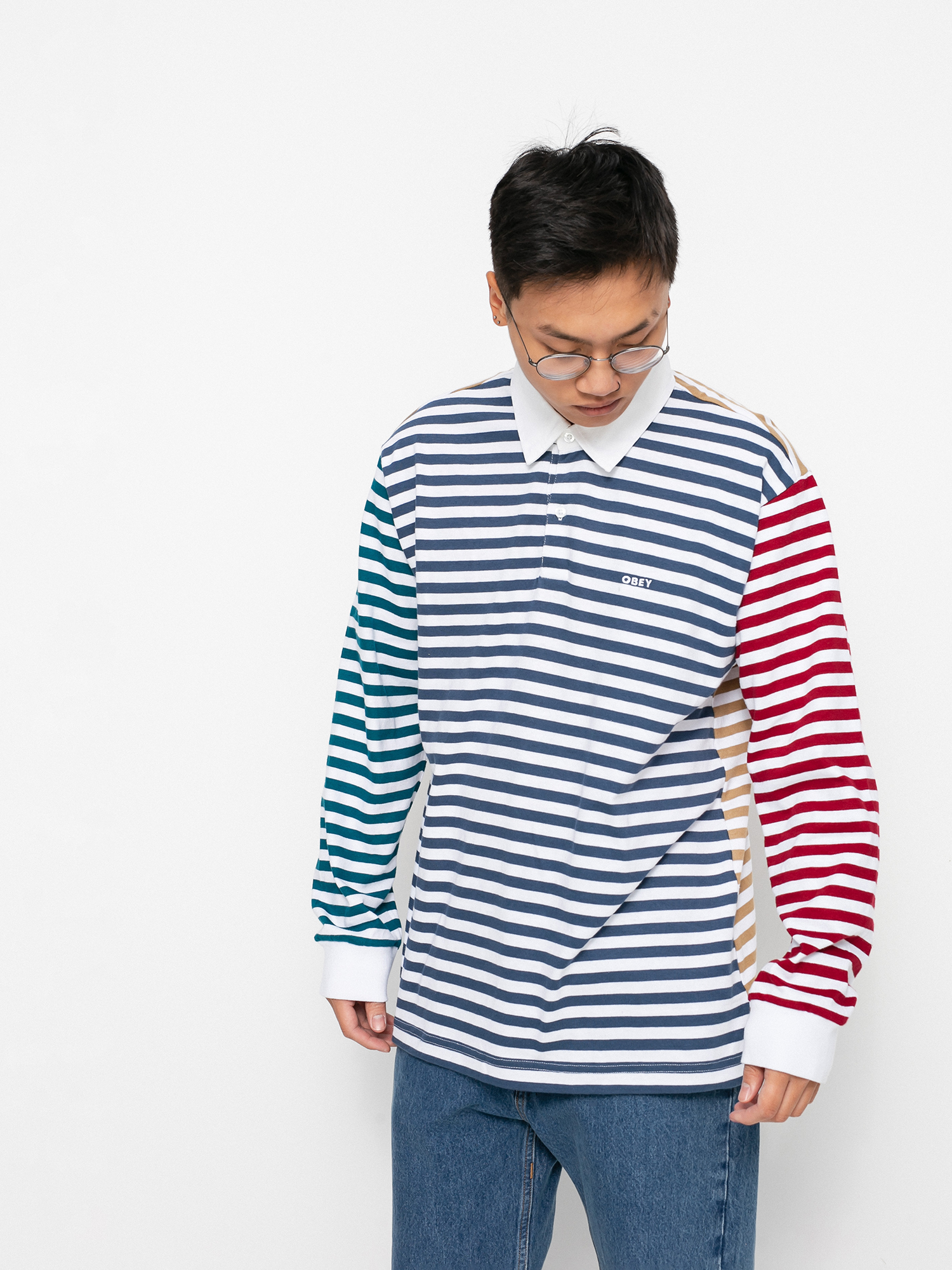 OBEY Marcel Striped Pólóing (dark denim multi)