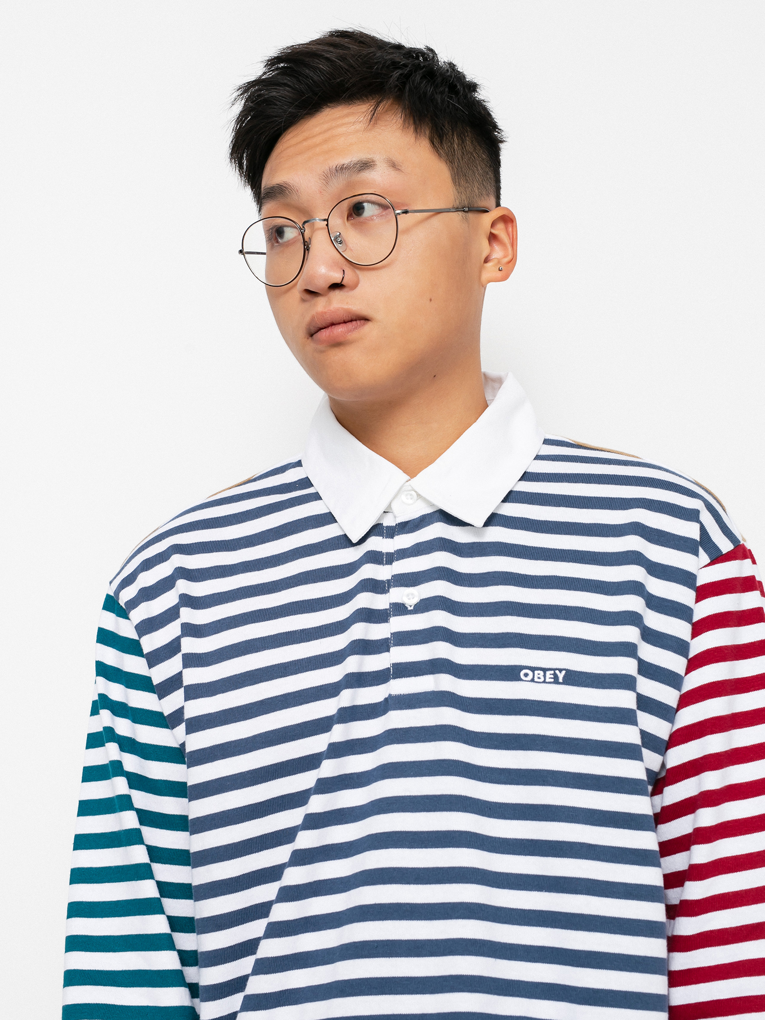 OBEY Marcel Striped Pólóing (dark denim multi)