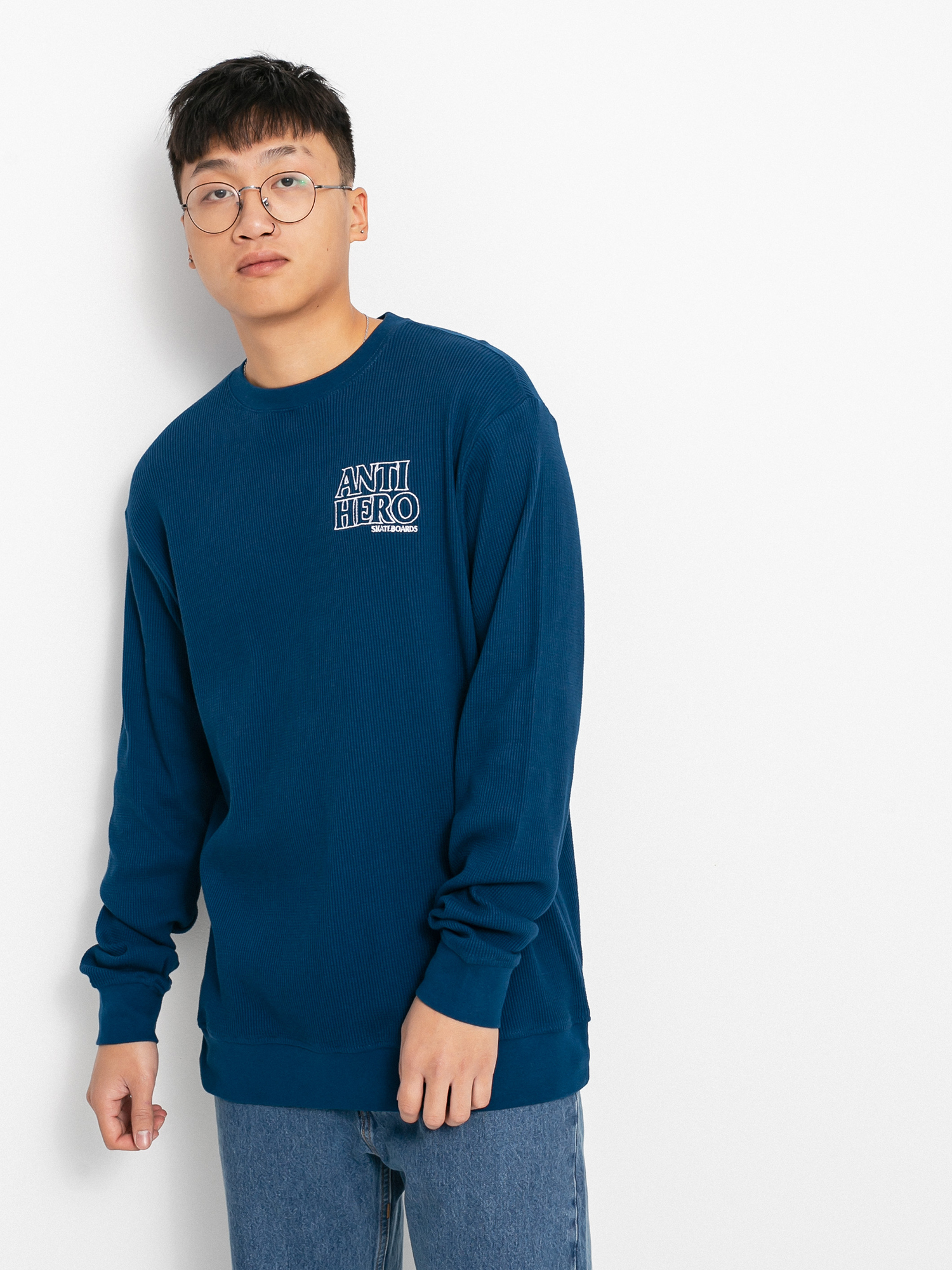Antihero Lil Black Hero Outline Pulóver (navy w/white embroidery)