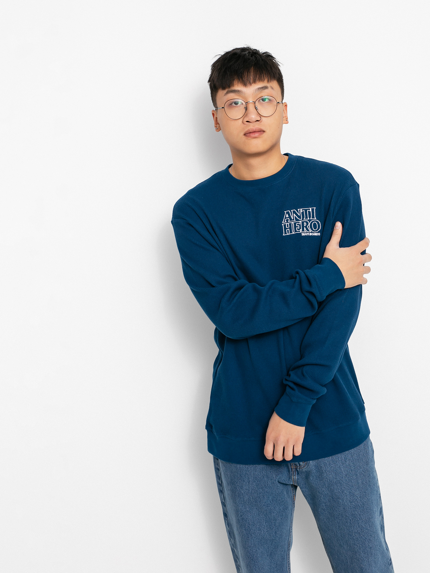 Antihero Lil Black Hero Outline Pulóver (navy w/white embroidery)