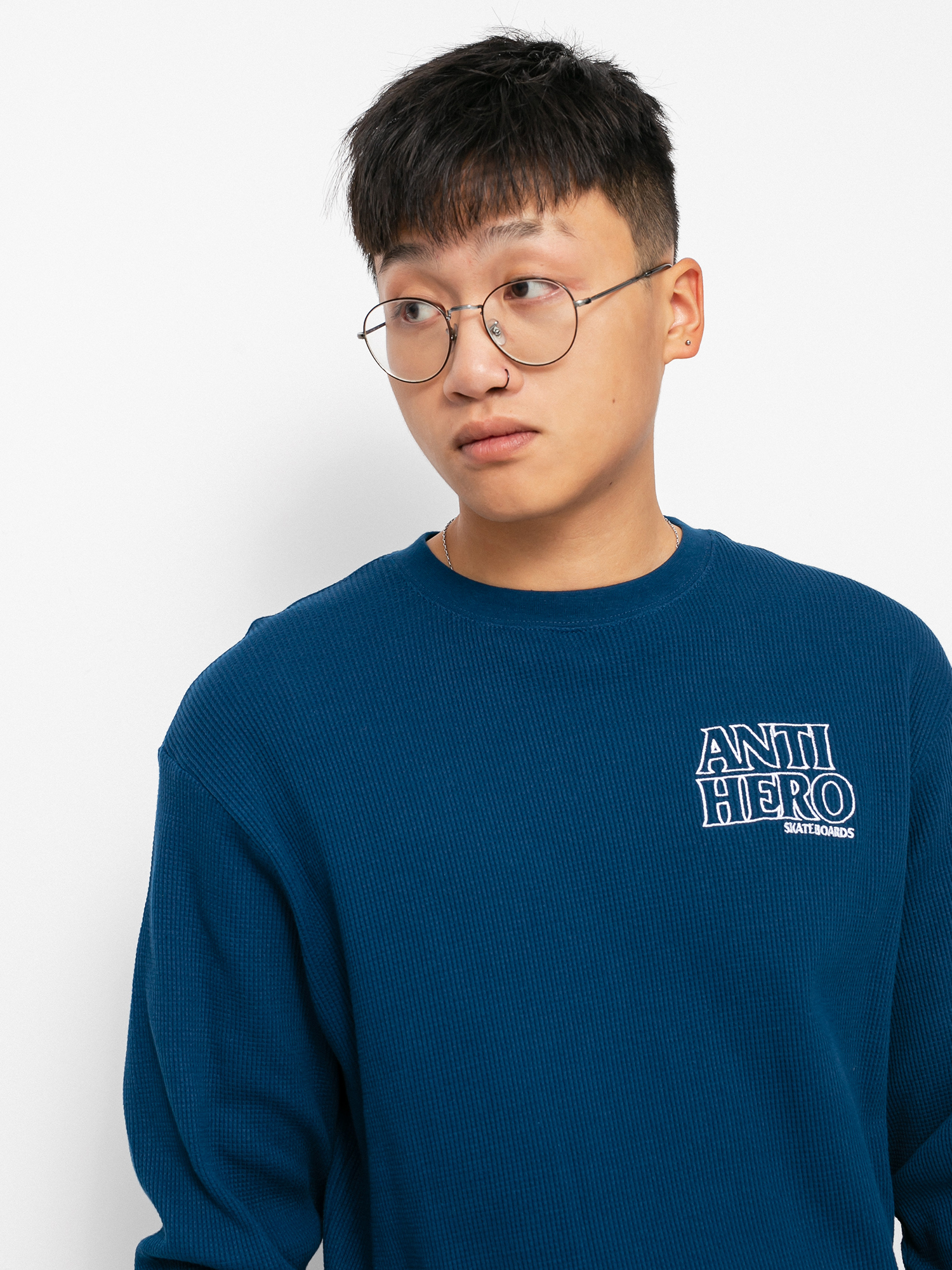 Antihero Lil Black Hero Outline Pulóver (navy w/white embroidery)