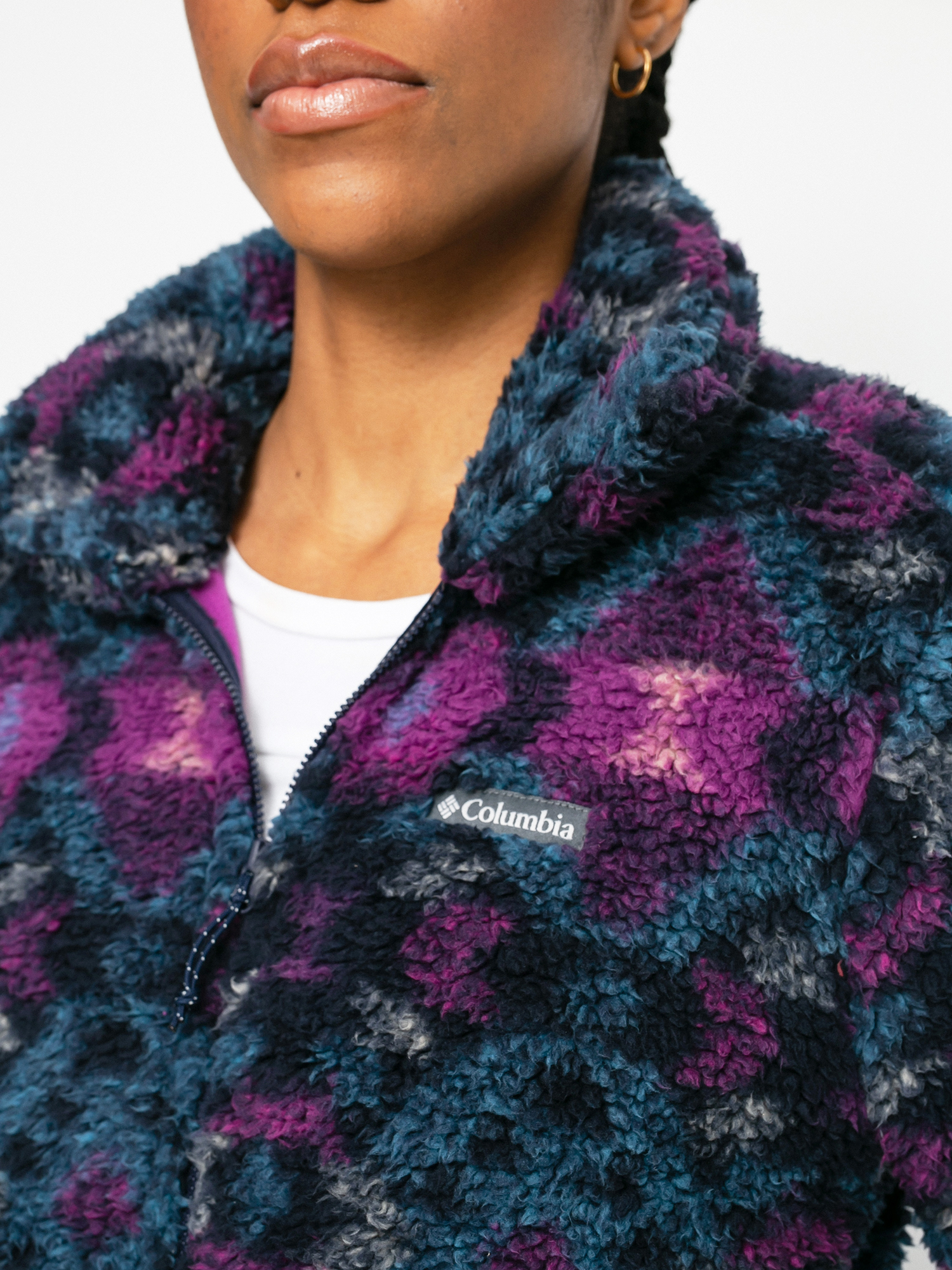 Női Columbia Winter Pass Sherpa Polár pulóver (plum blanket print)