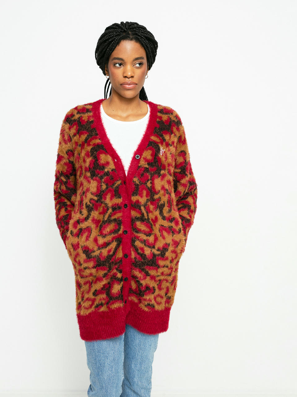 HUF Leopard Knit Duster Pulóver Wmn (bloodstone)