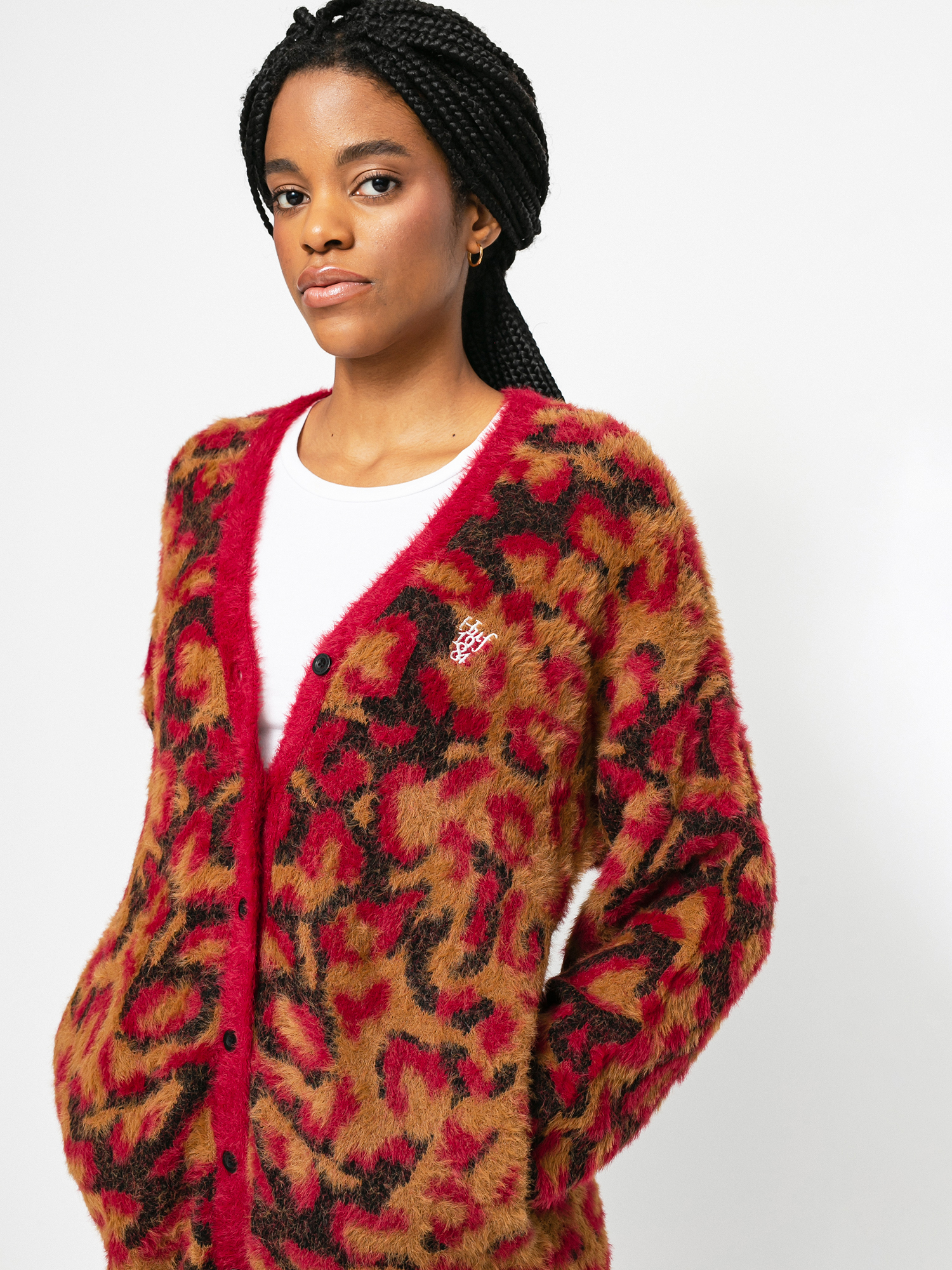 HUF Leopard Knit Duster Pulóver Wmn (bloodstone)