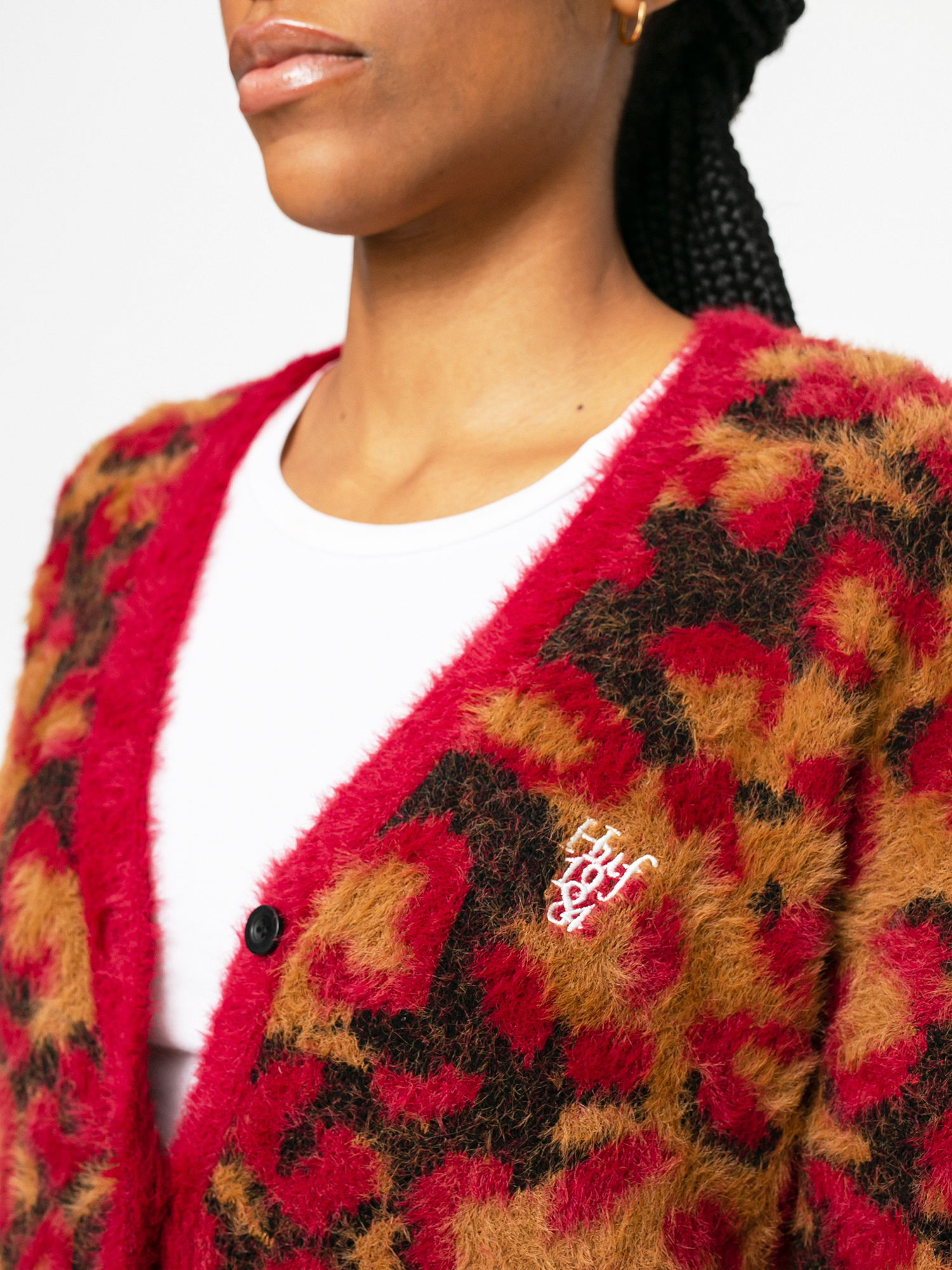 HUF Leopard Knit Duster Pulóver Wmn (bloodstone)