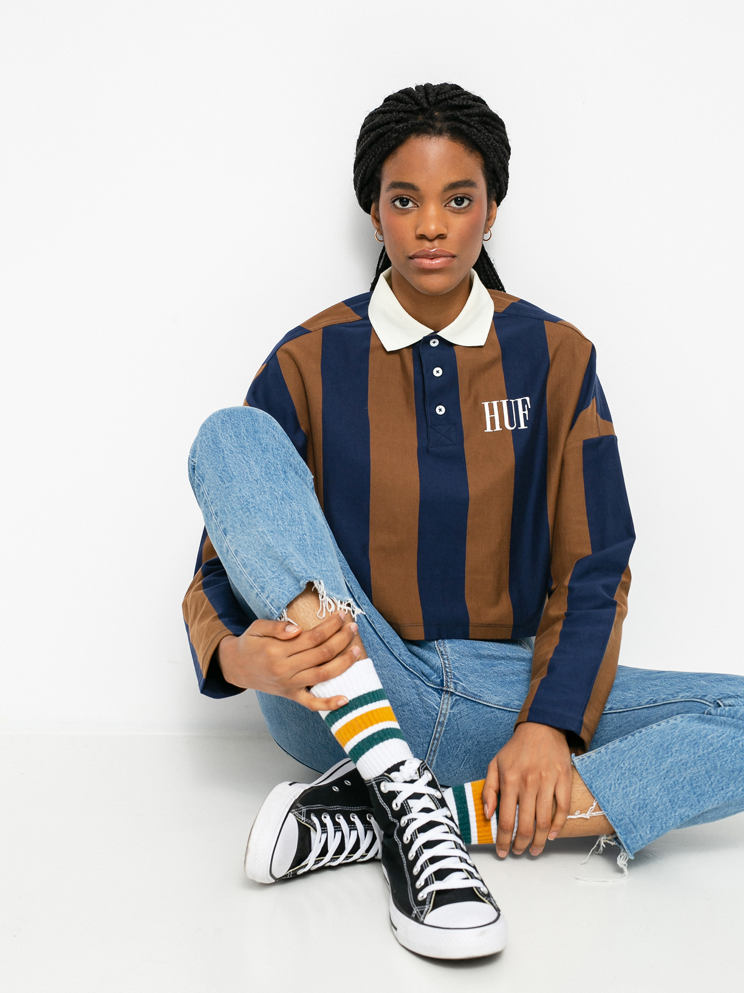 HUF Marka Crop Polo Hosszú ujjú felső Wmn (toffee)