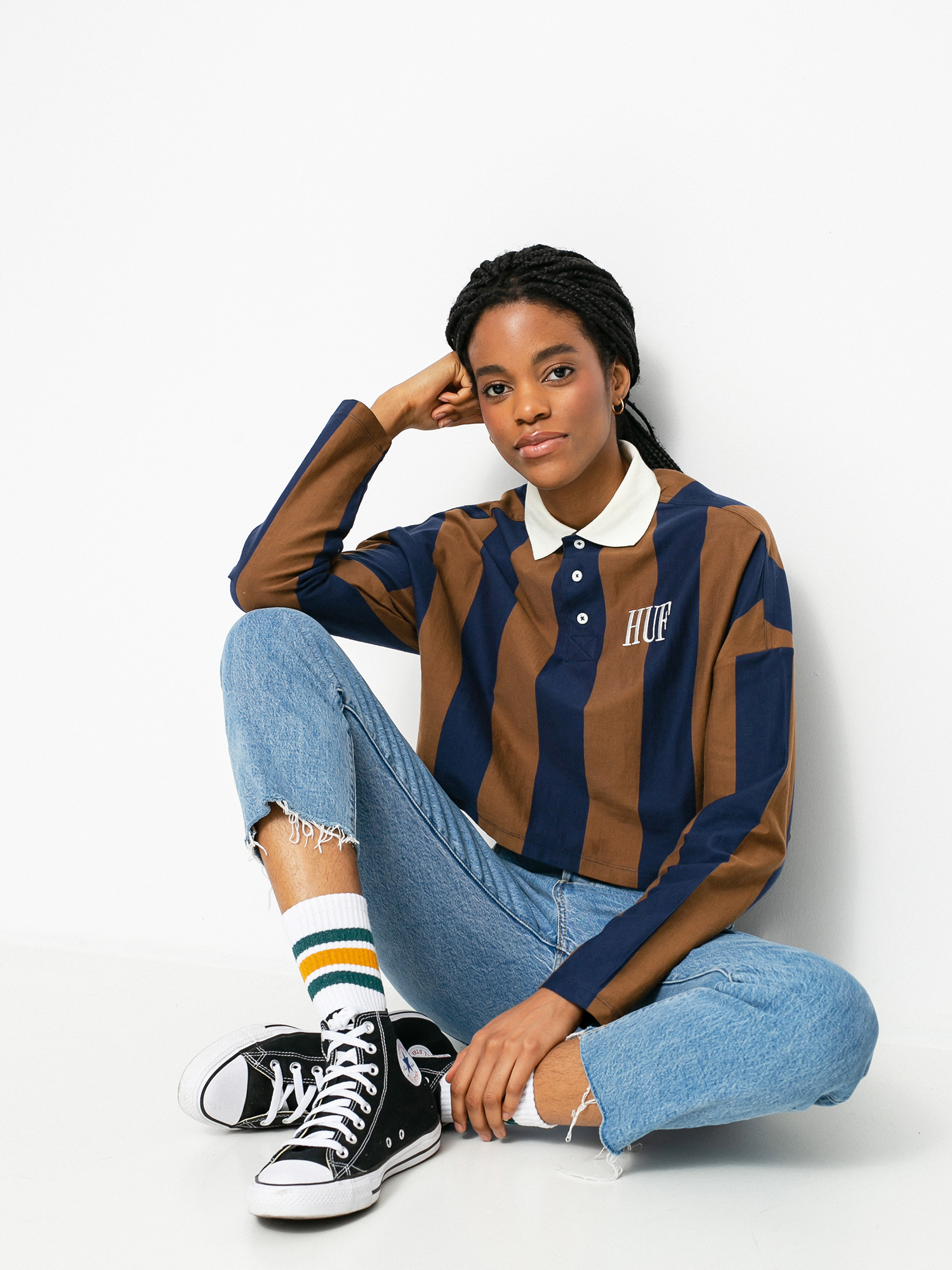 HUF Marka Crop Polo Hosszú ujjú felső Wmn (toffee)