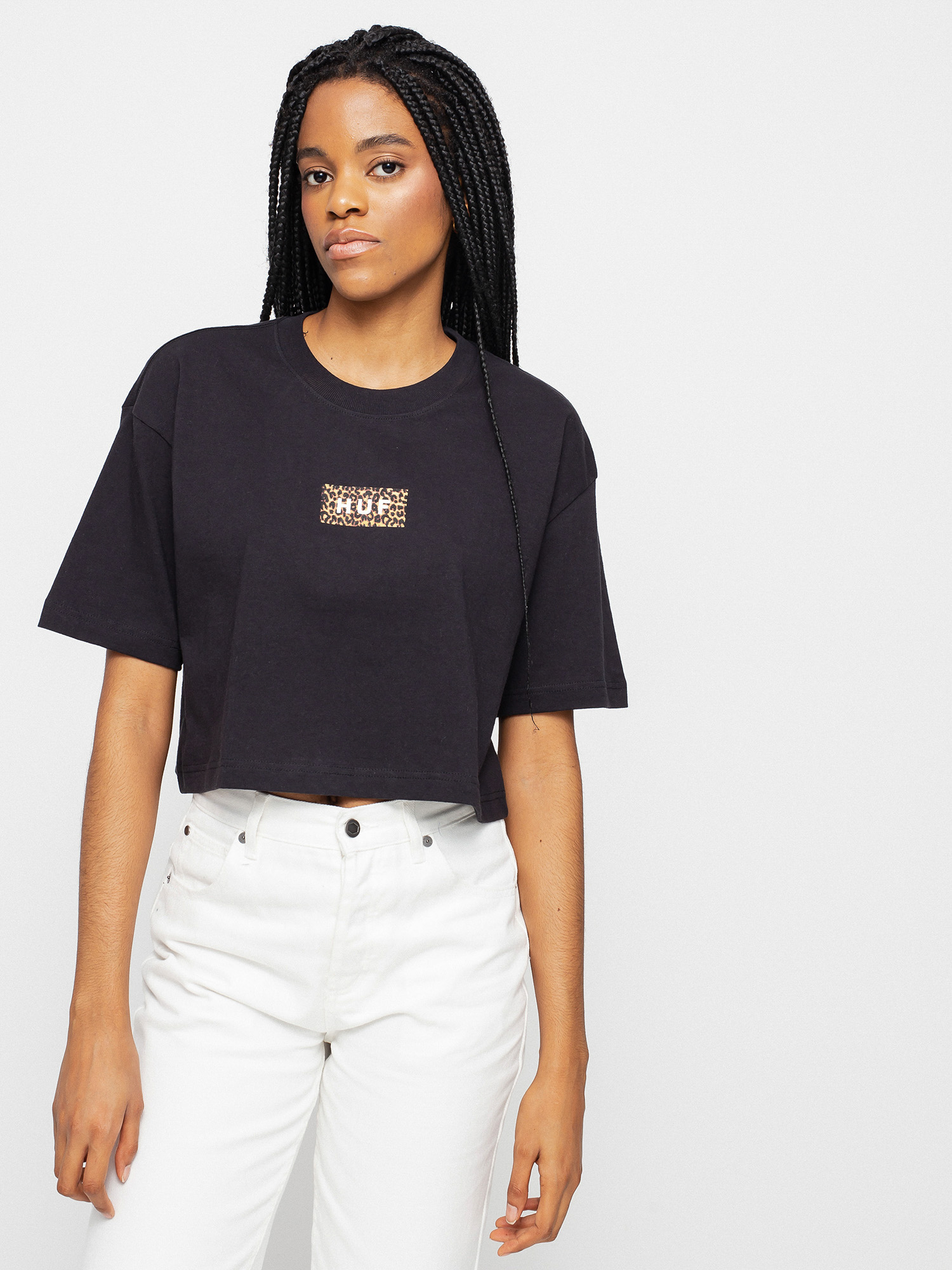 HUF Leopard Bar Logo Crop Póló Wmn (black)