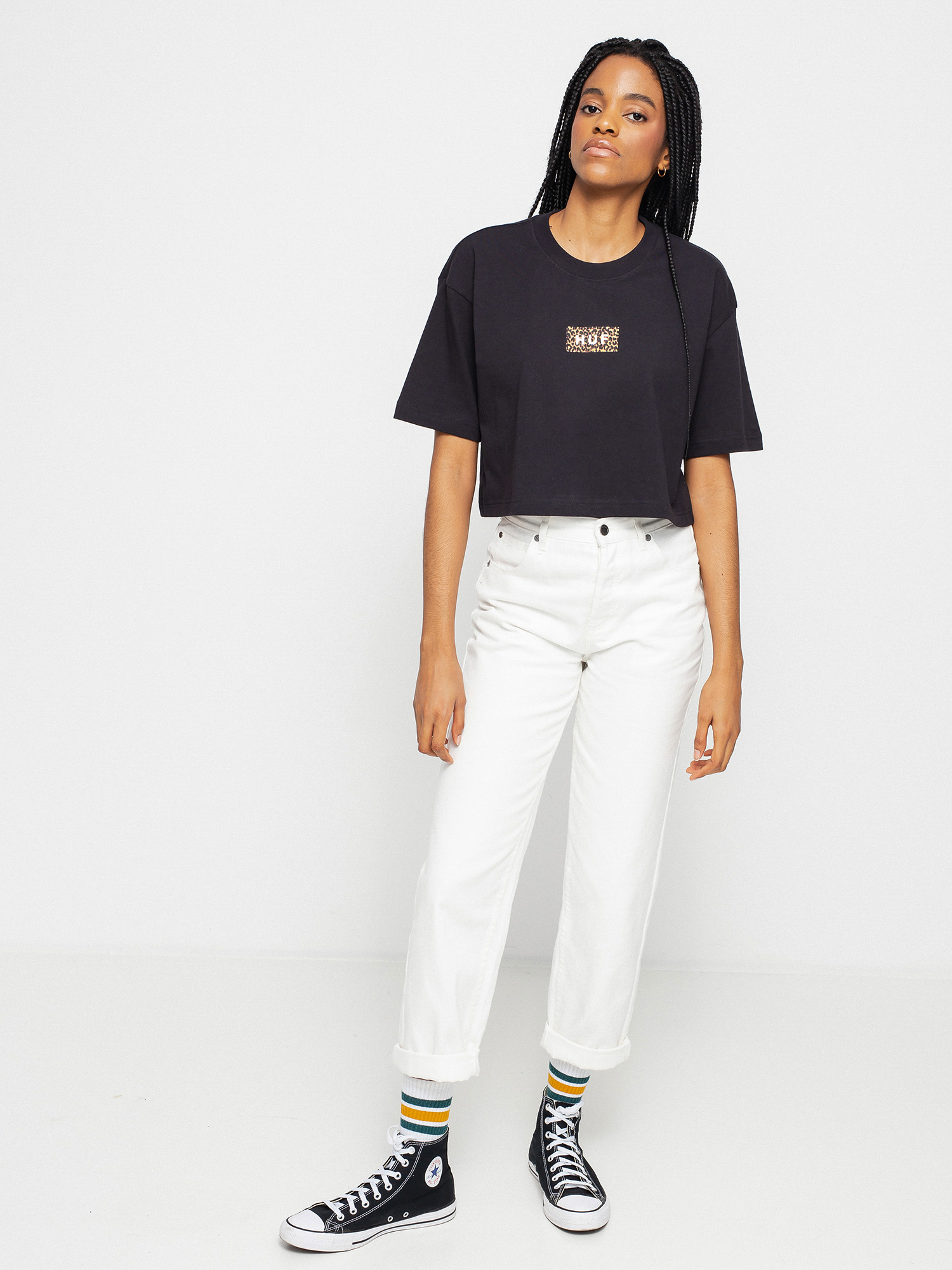 HUF Leopard Bar Logo Crop Póló Wmn (black)